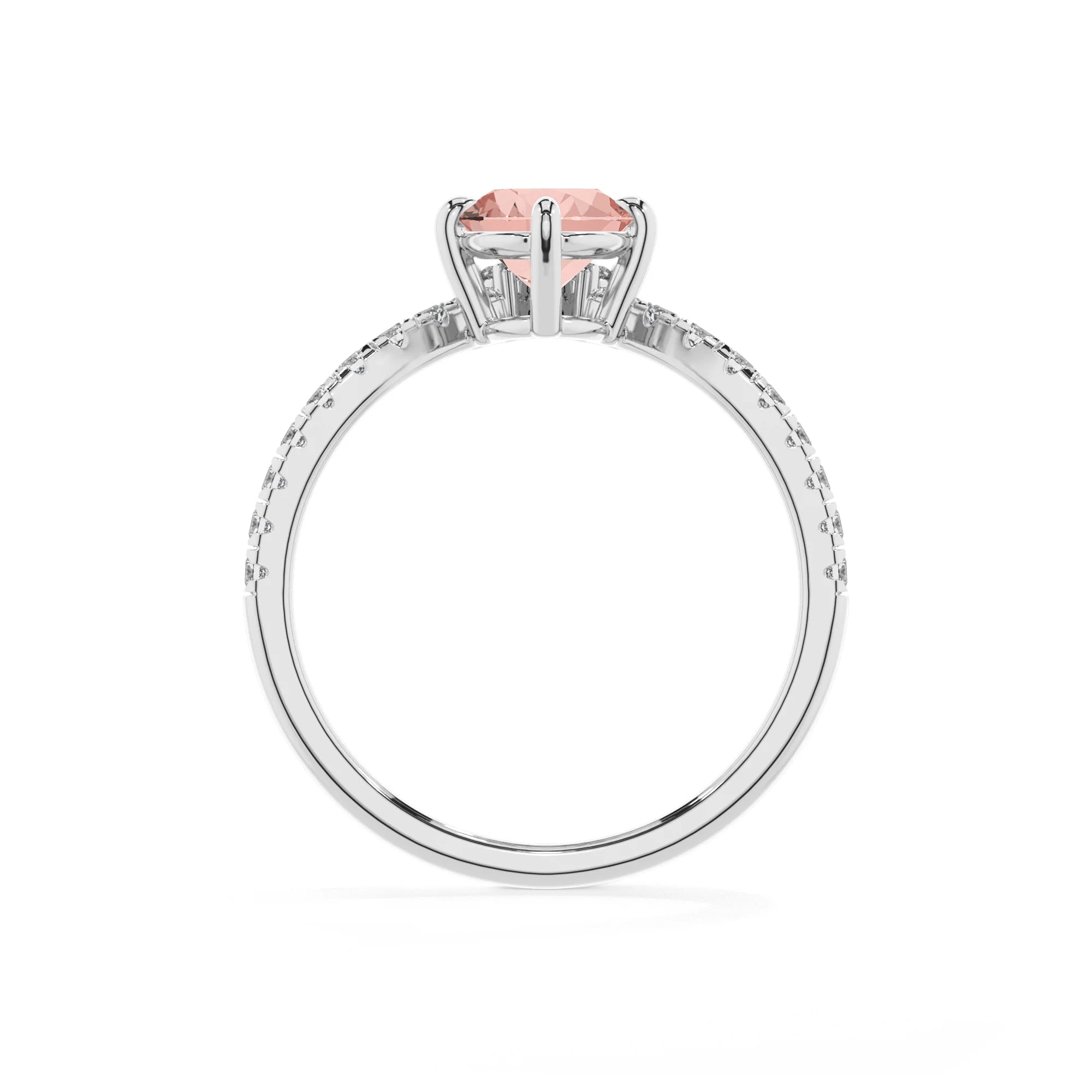 lab grown morganite oval solitaire rings in white gold