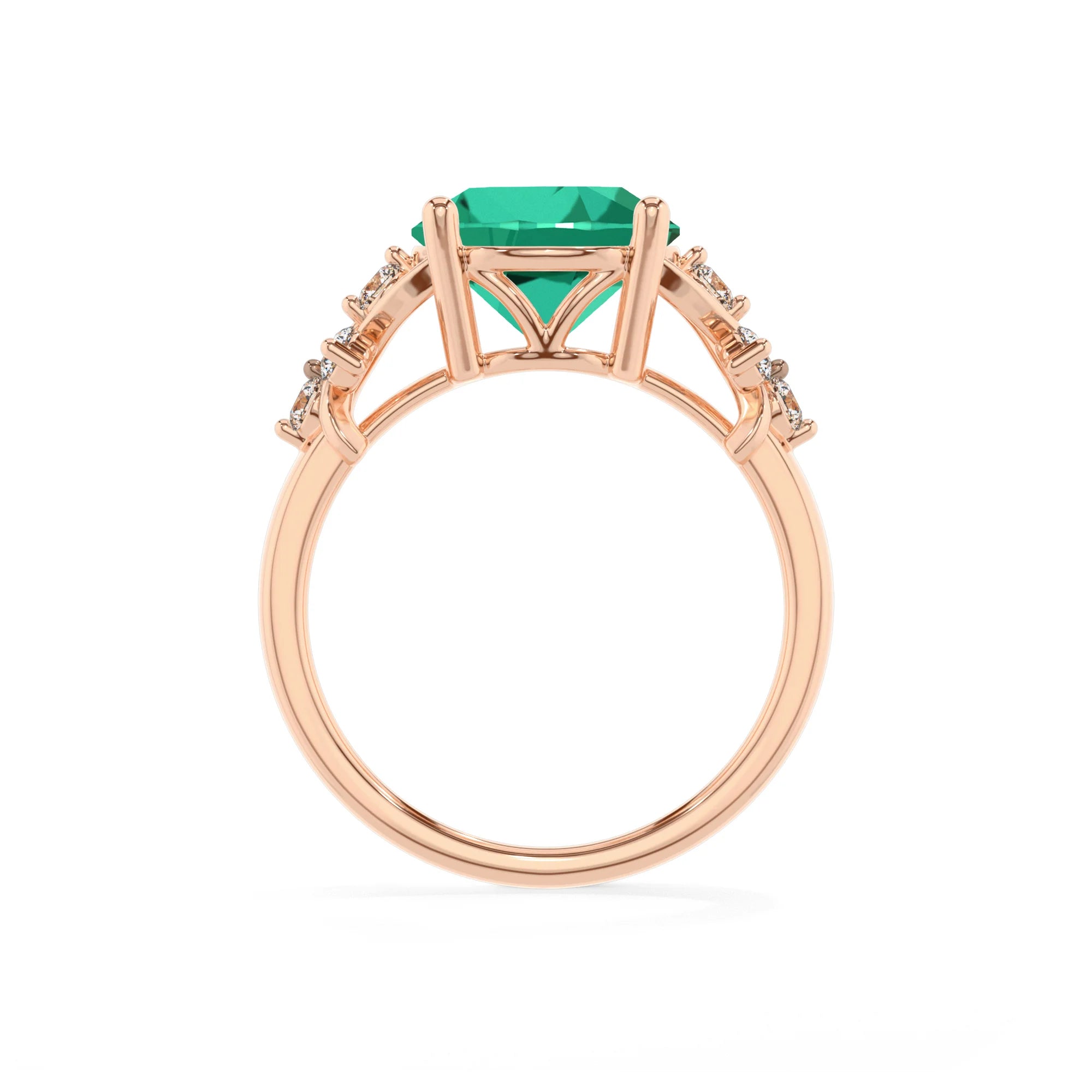 lab grown emerald round solitaire rings in rose gold