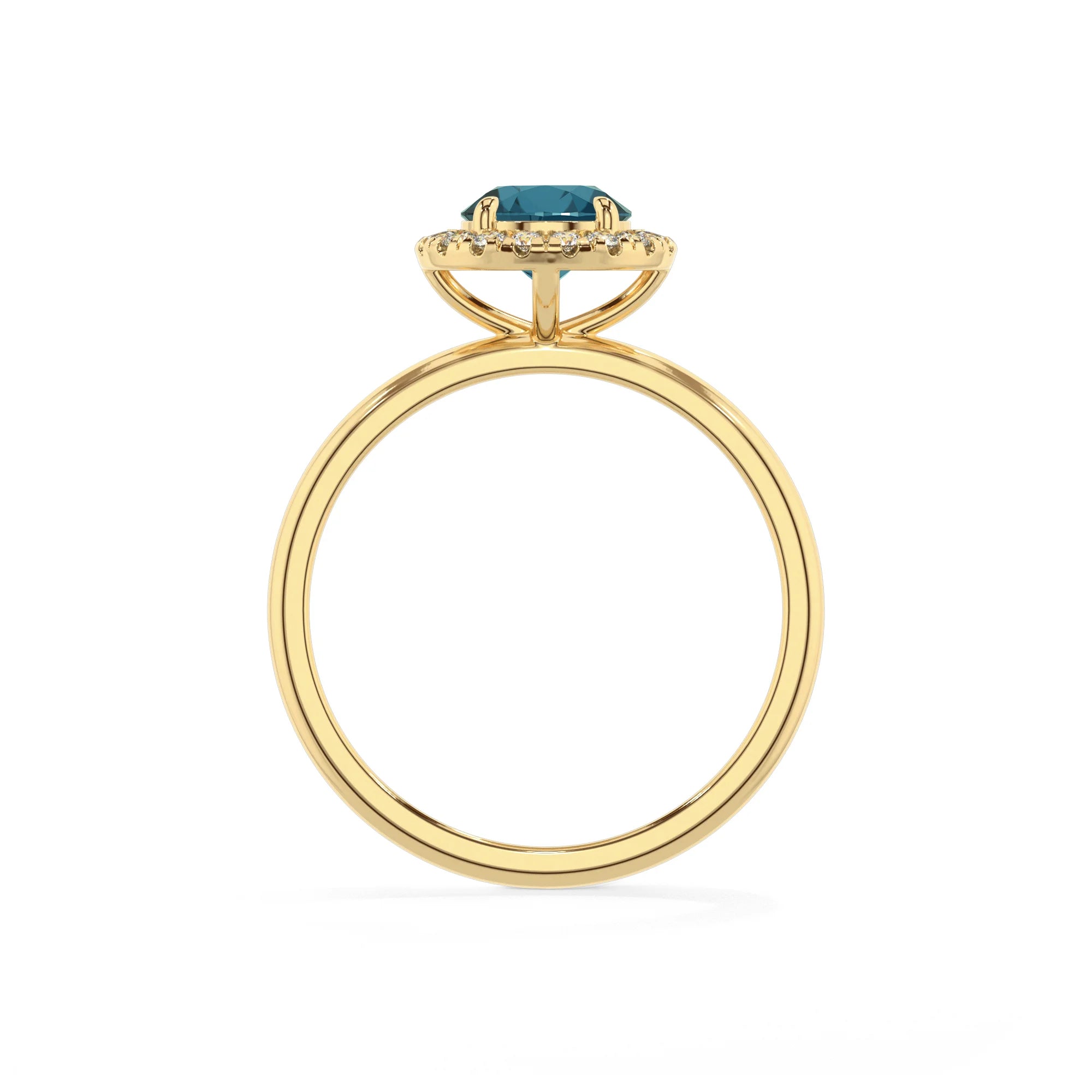 natural london-blue-topaz round solitaire rings in yellow gold