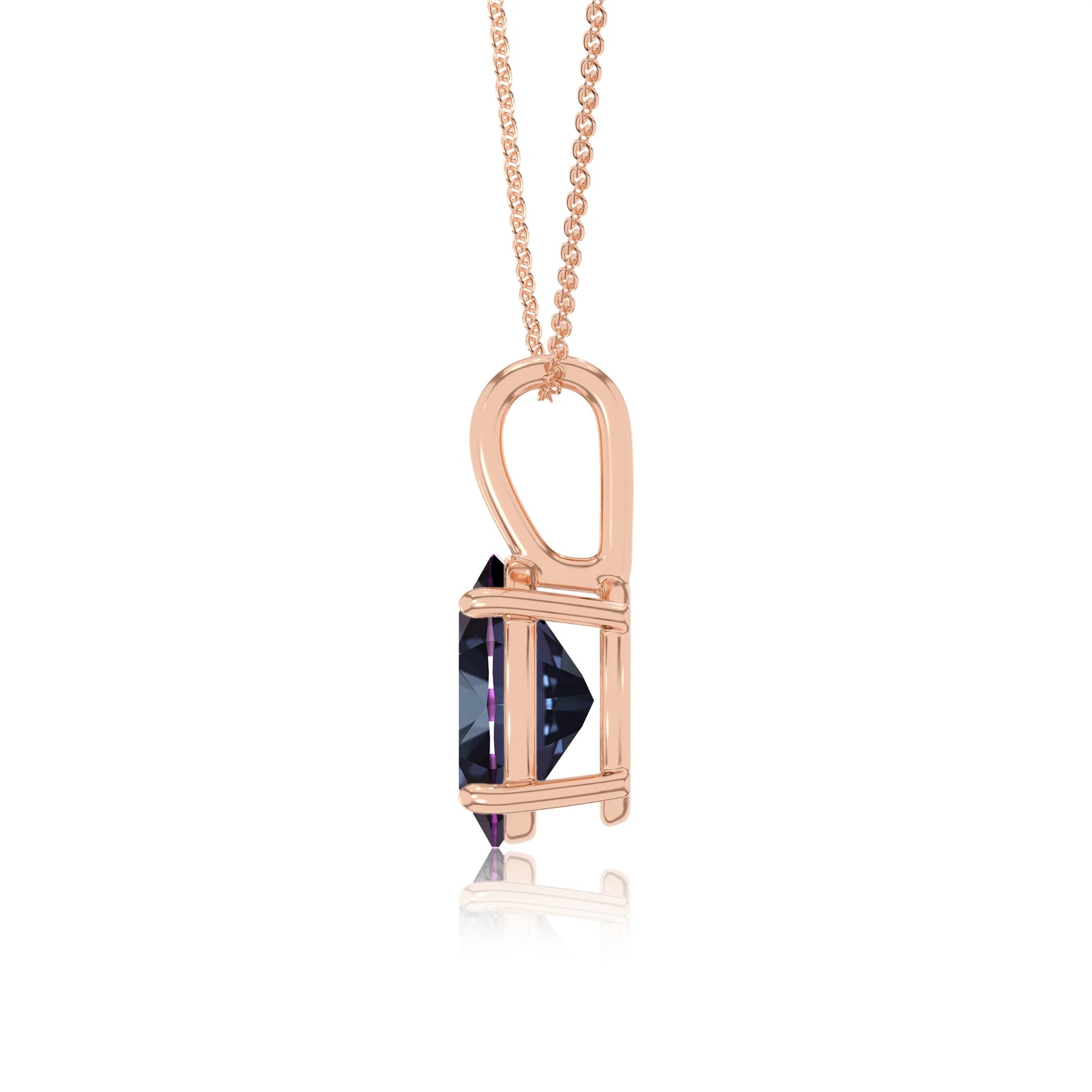 lab grown alexandrite oval solitaire necklaces in rose gold