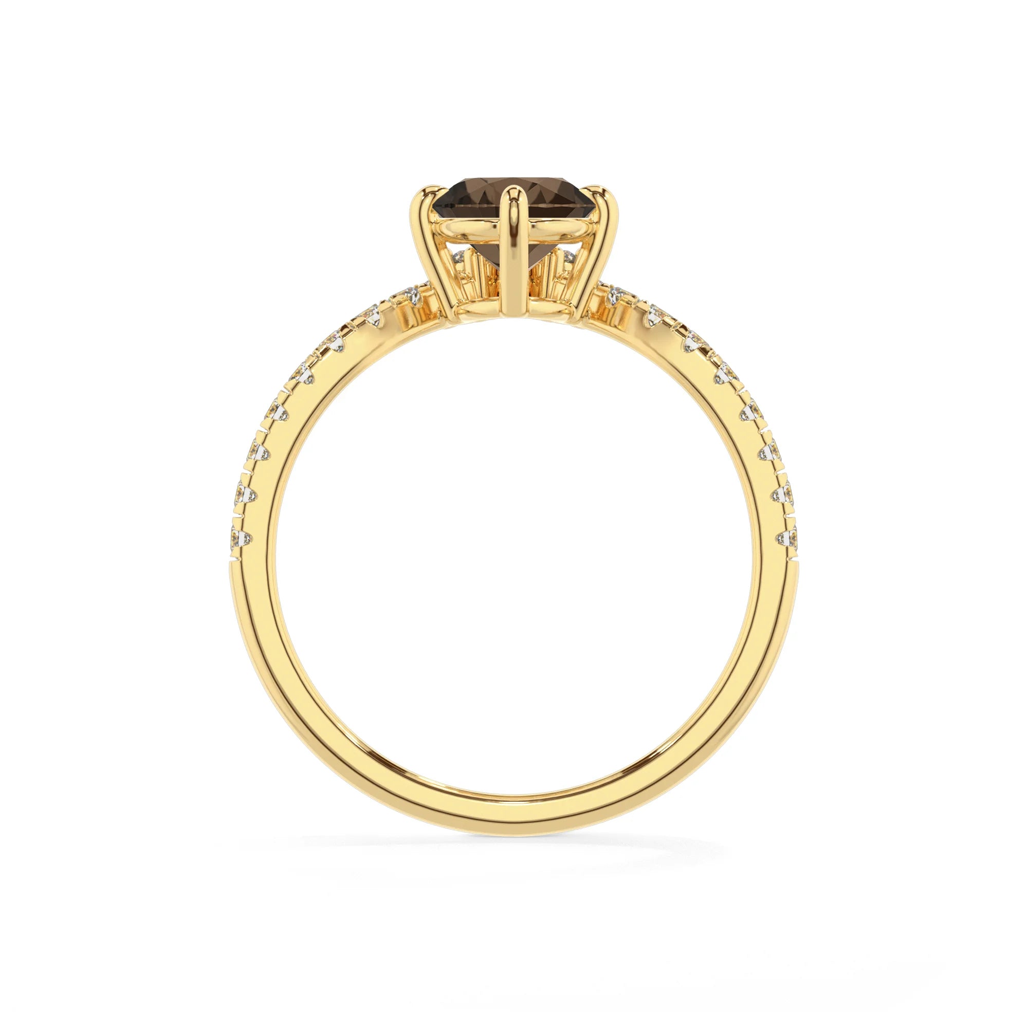 natural smoky-quartz oval solitaire rings in yellow gold