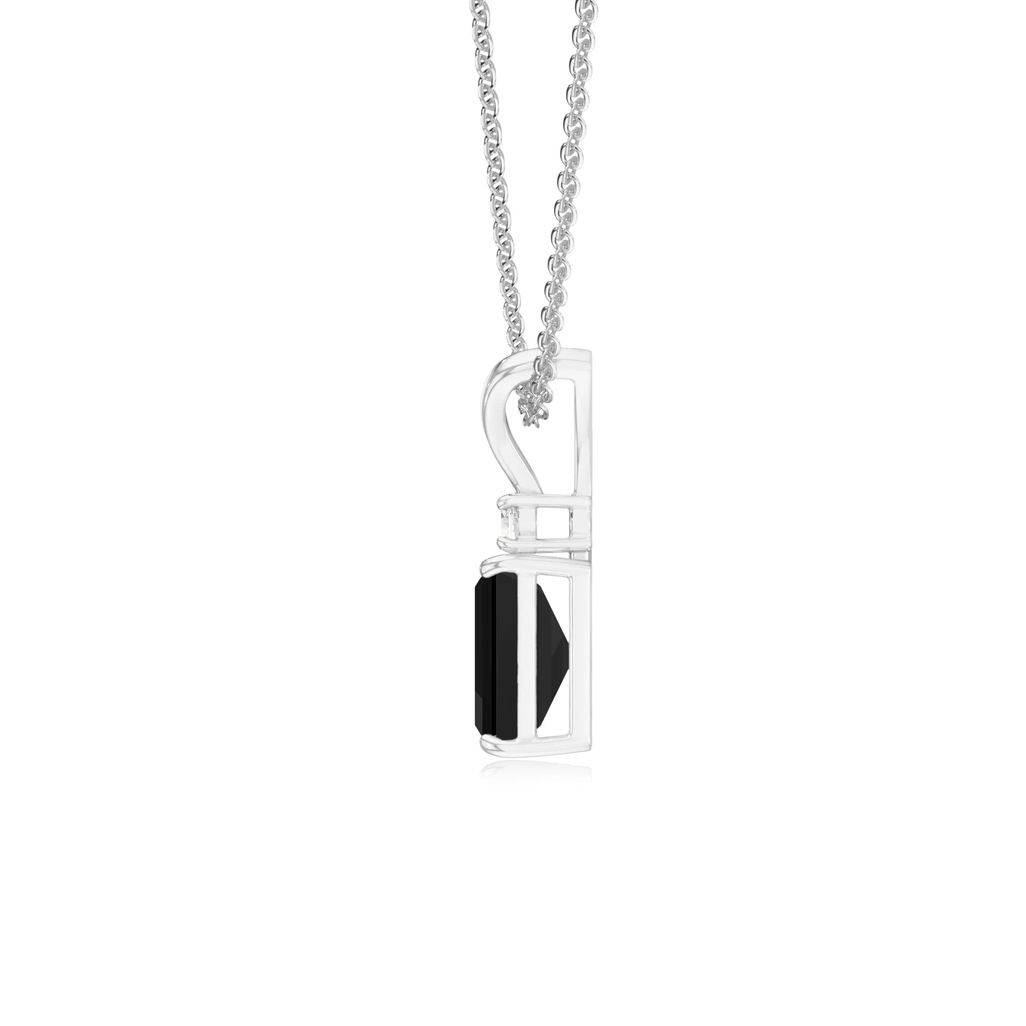 natural black-onyx emerald cut solitaire v-bale necklaces in platinum