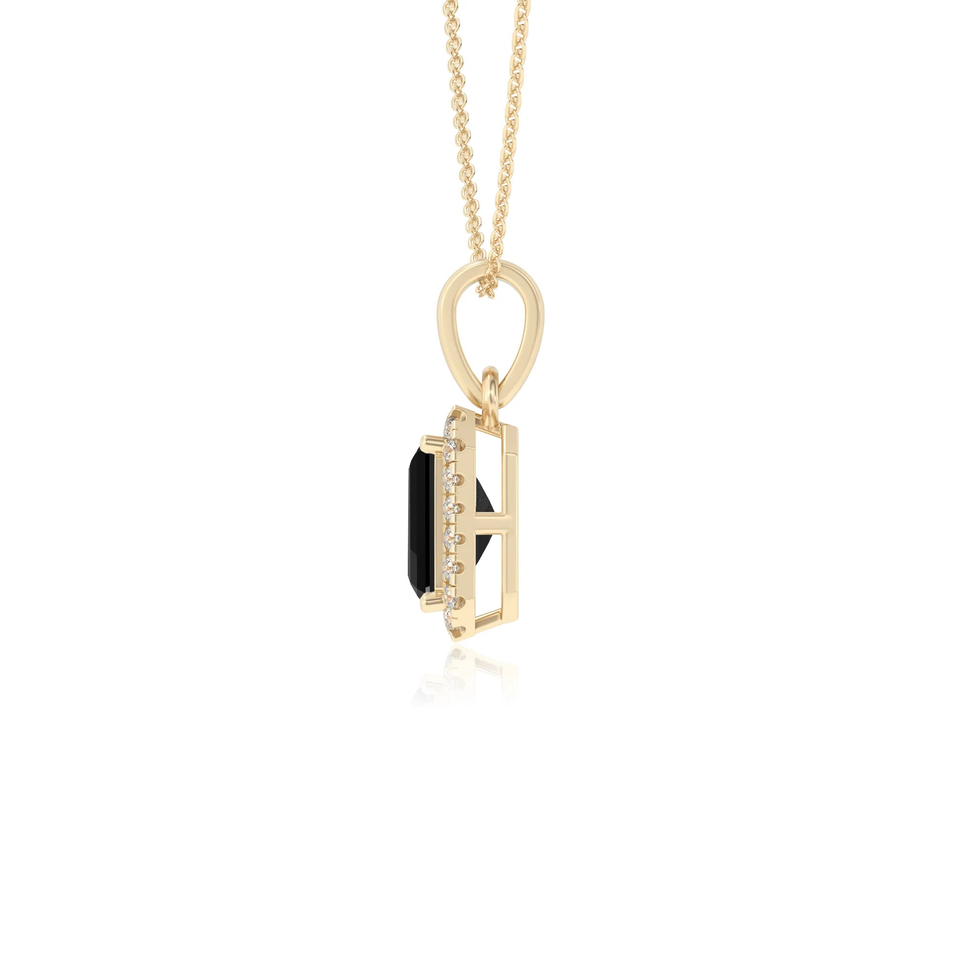 natural black-onyx emerald cut solitaire necklaces in yellow gold