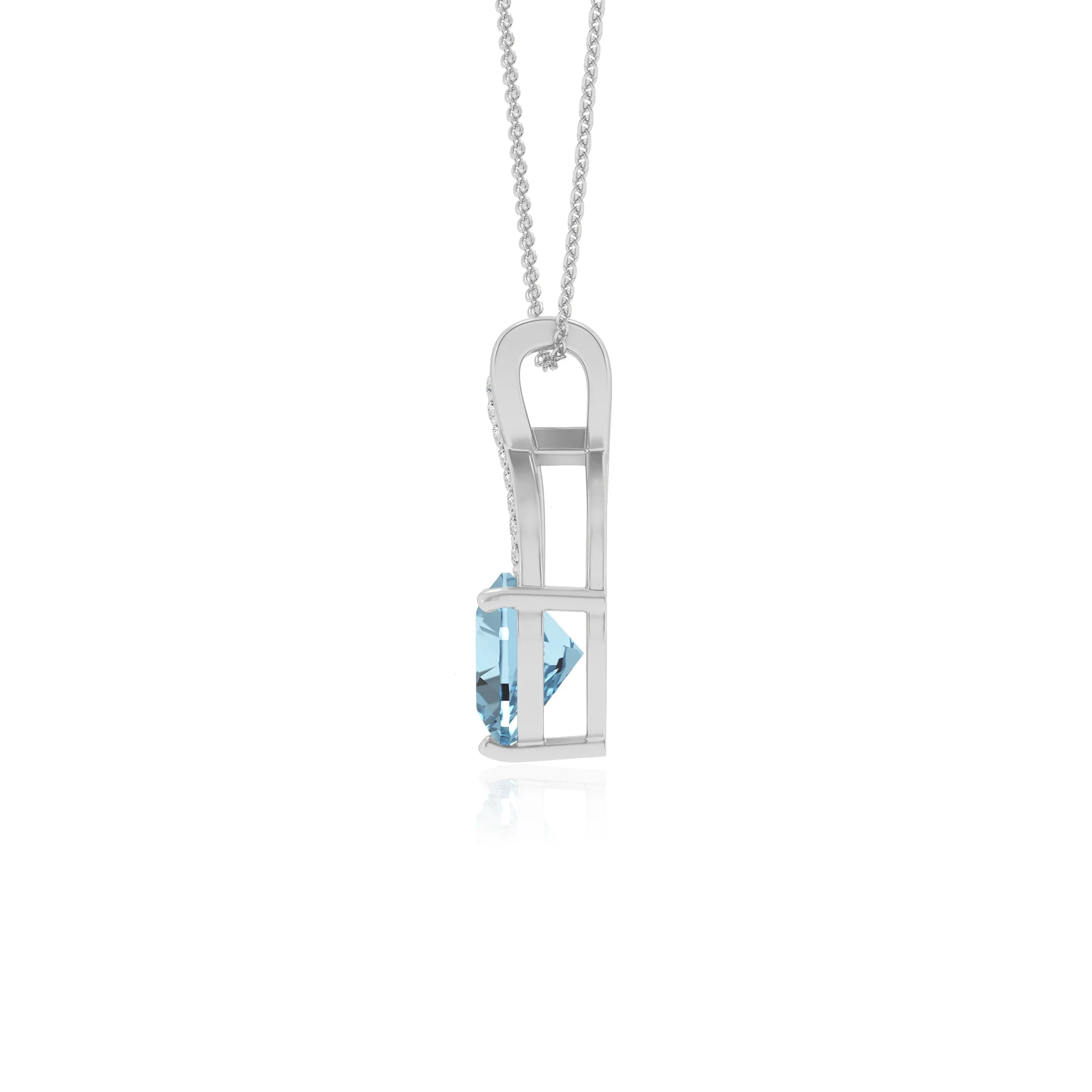 lab grown aquamarine heart solitaire necklaces in white gold