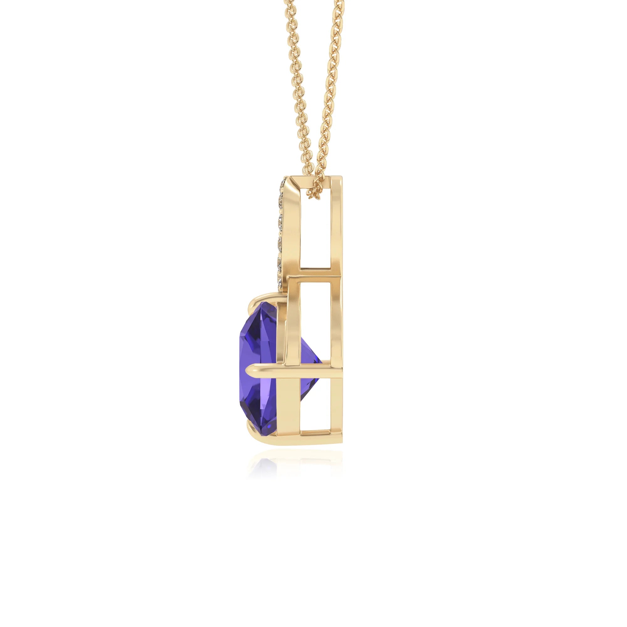 lab grown tanzanite cushion infinity necklaces in yellow gold