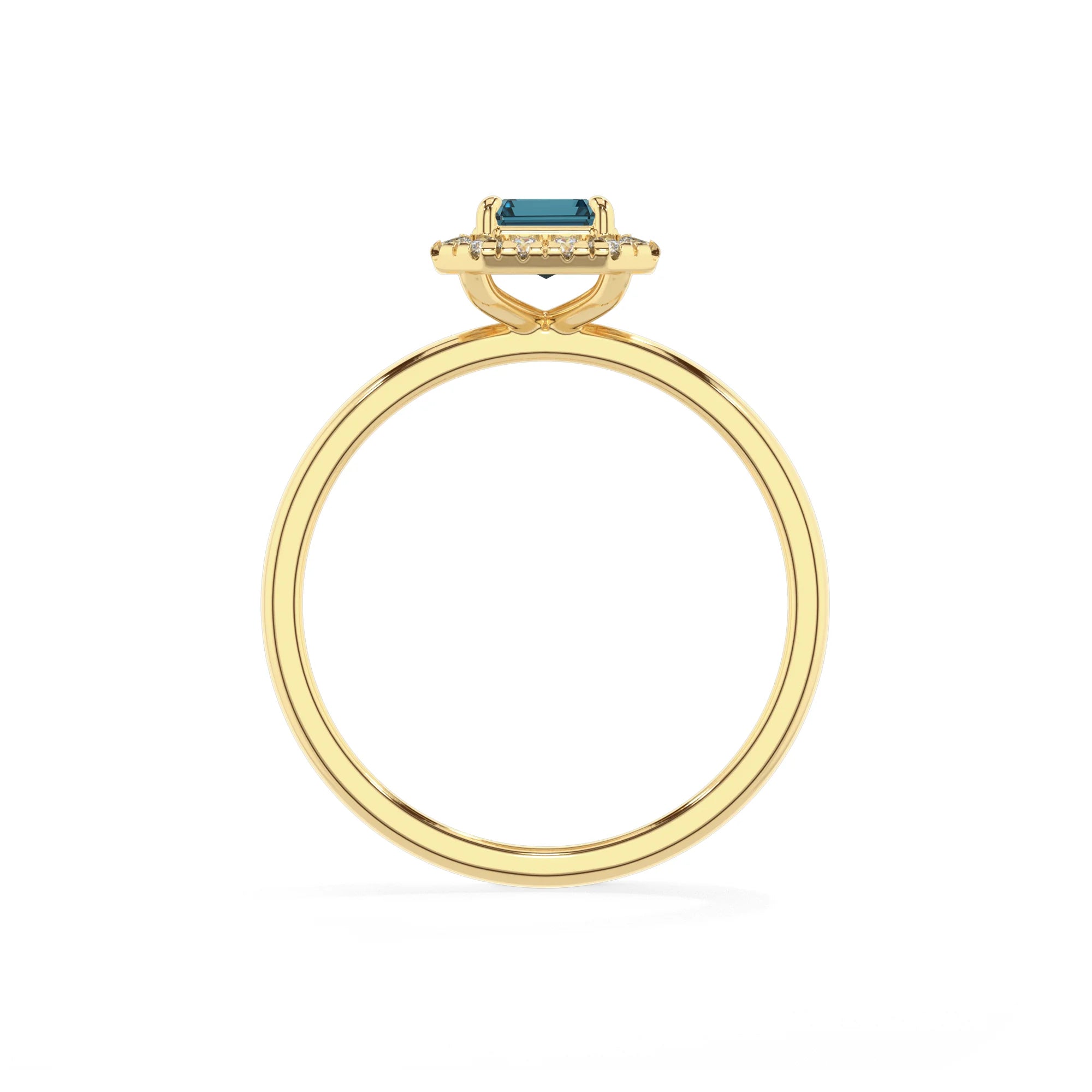 natural london-blue-topaz emerald cut solitaire rings in yellow gold