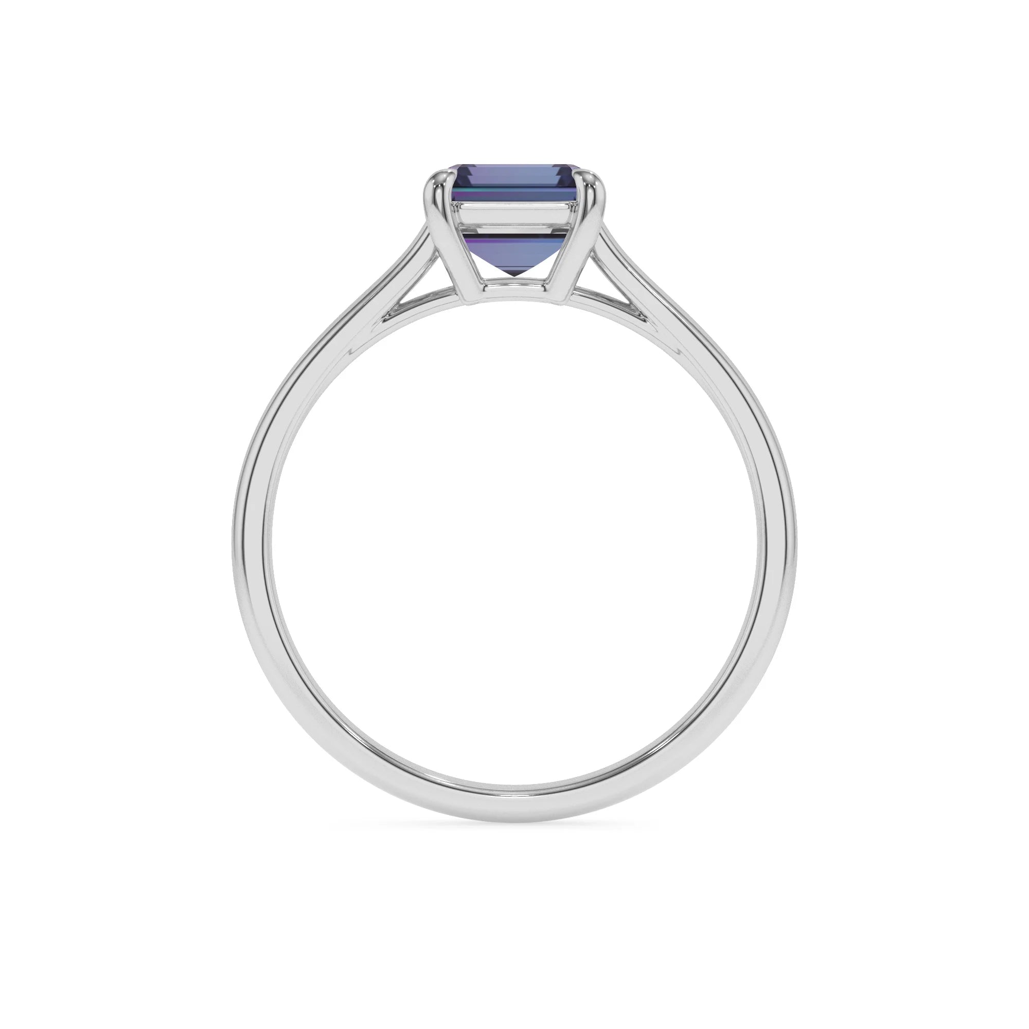 lab grown alexandrite emerald cut solitaire rings in sterling silver