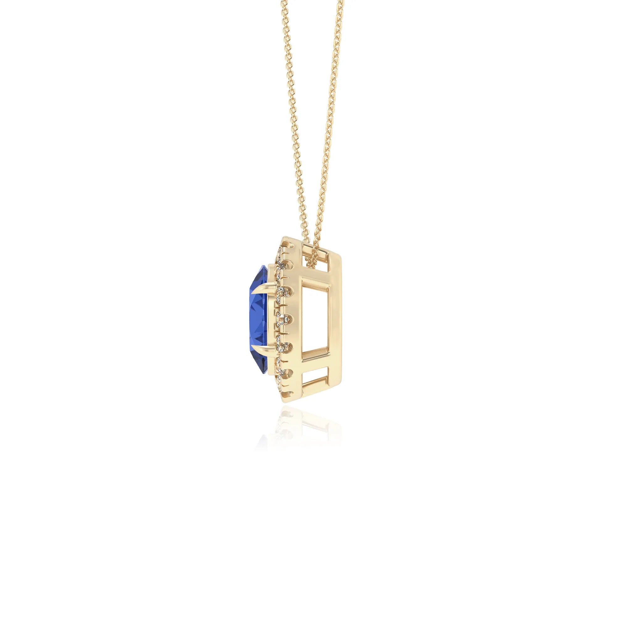 lab grown blue sapphire oval solitaire necklaces in yellow gold