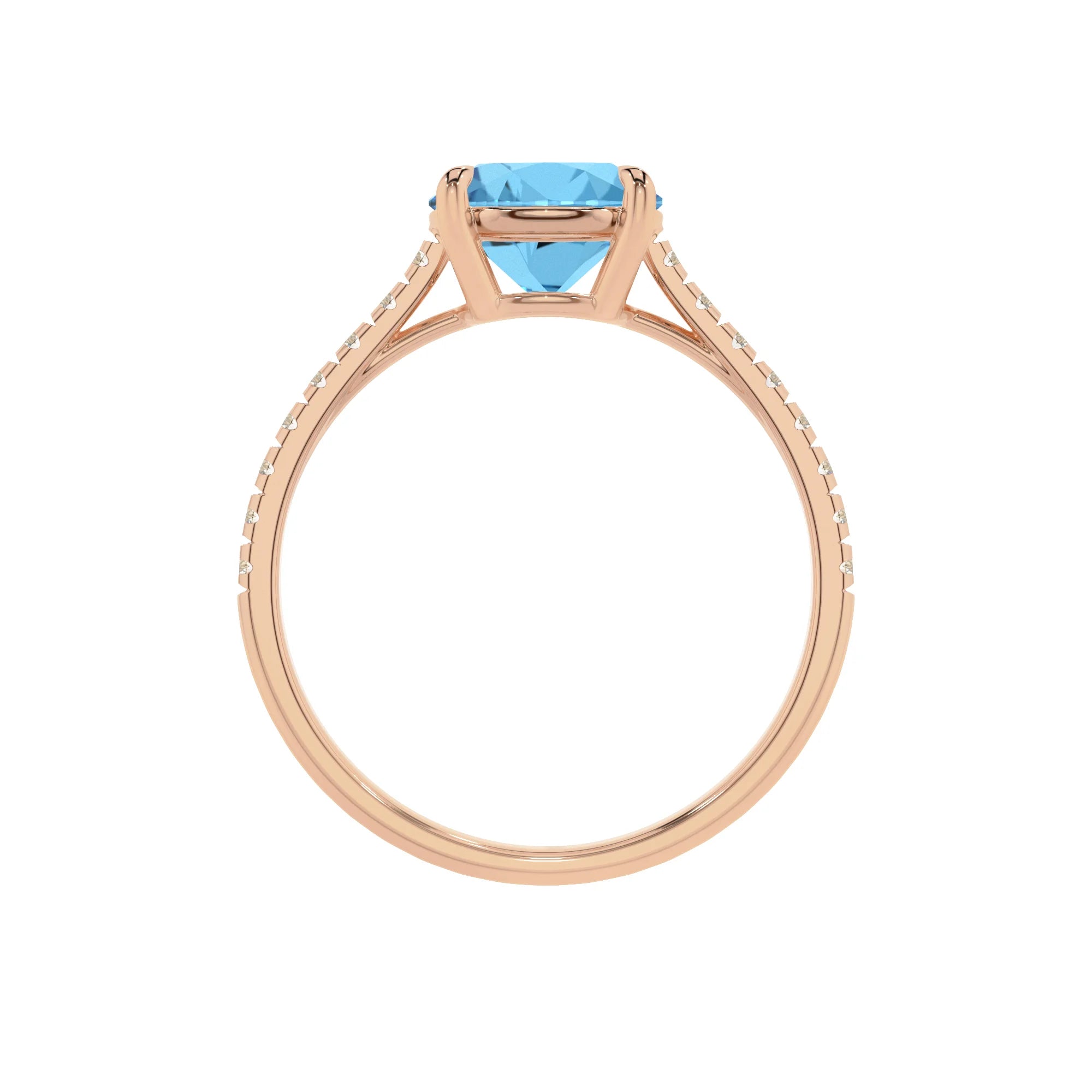 natural swiss-blue-topaz round half eternity solitaire engagement rings in rose gold