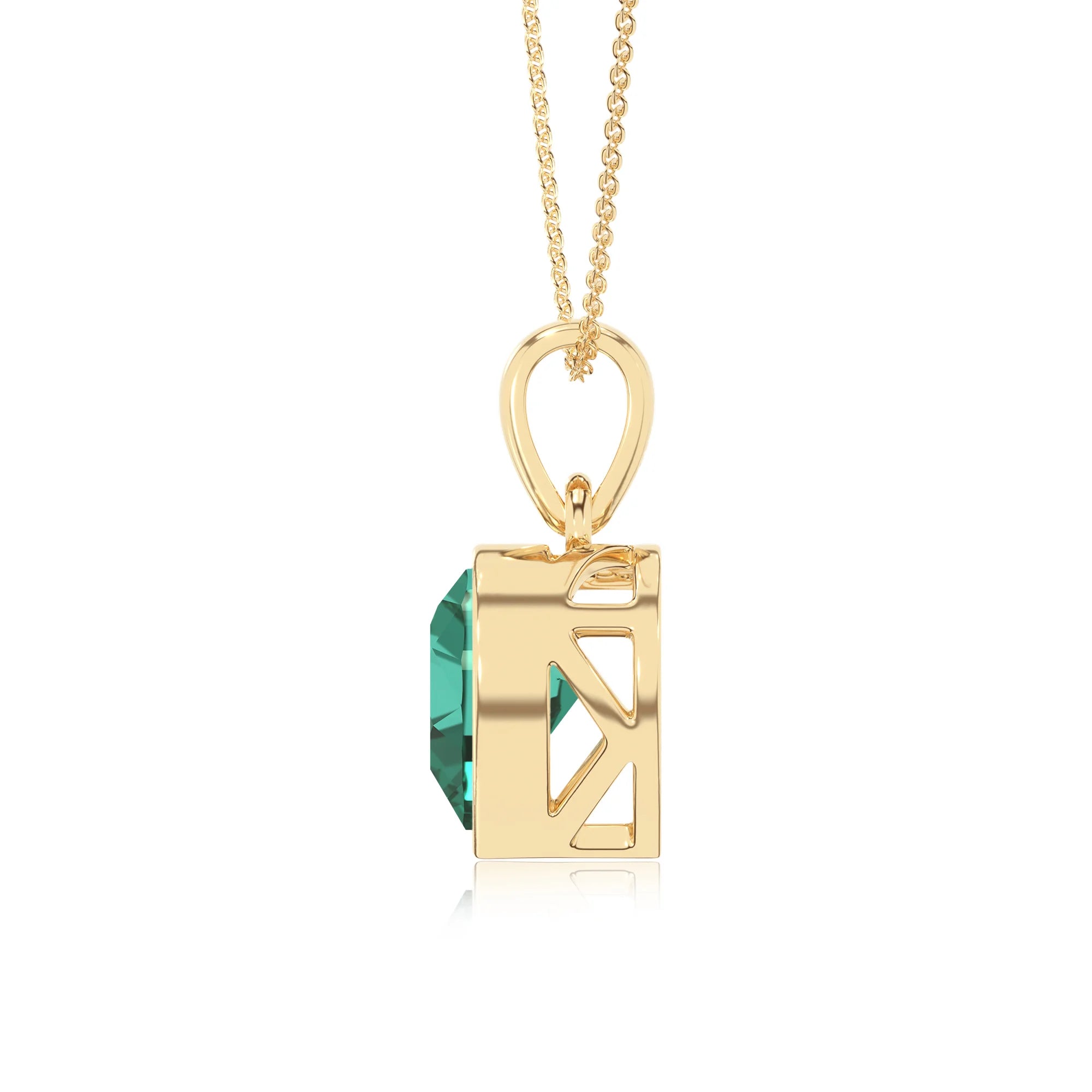 lab grown emerald heart solitaire necklaces in yellow gold