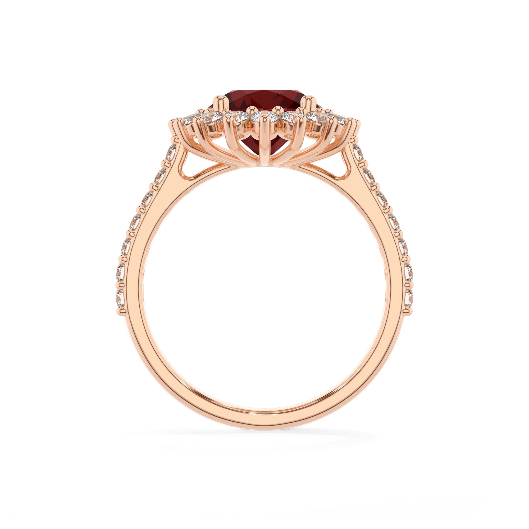 natural garnet round solitaire rings in rose gold
