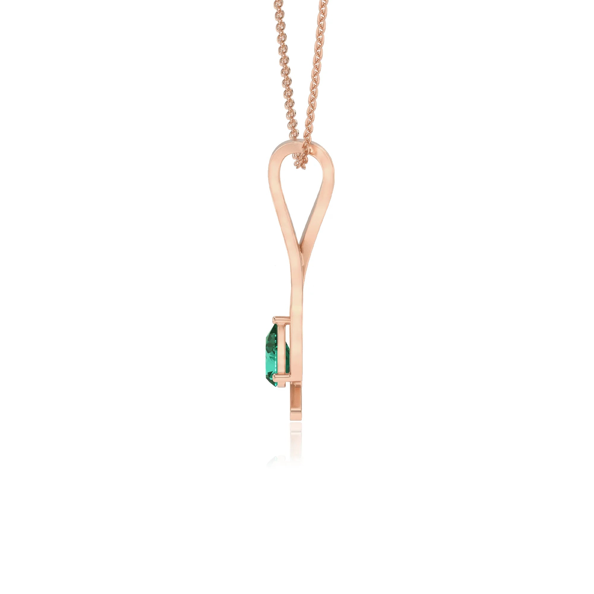 lab grown emerald pear solitaire necklaces in rose gold