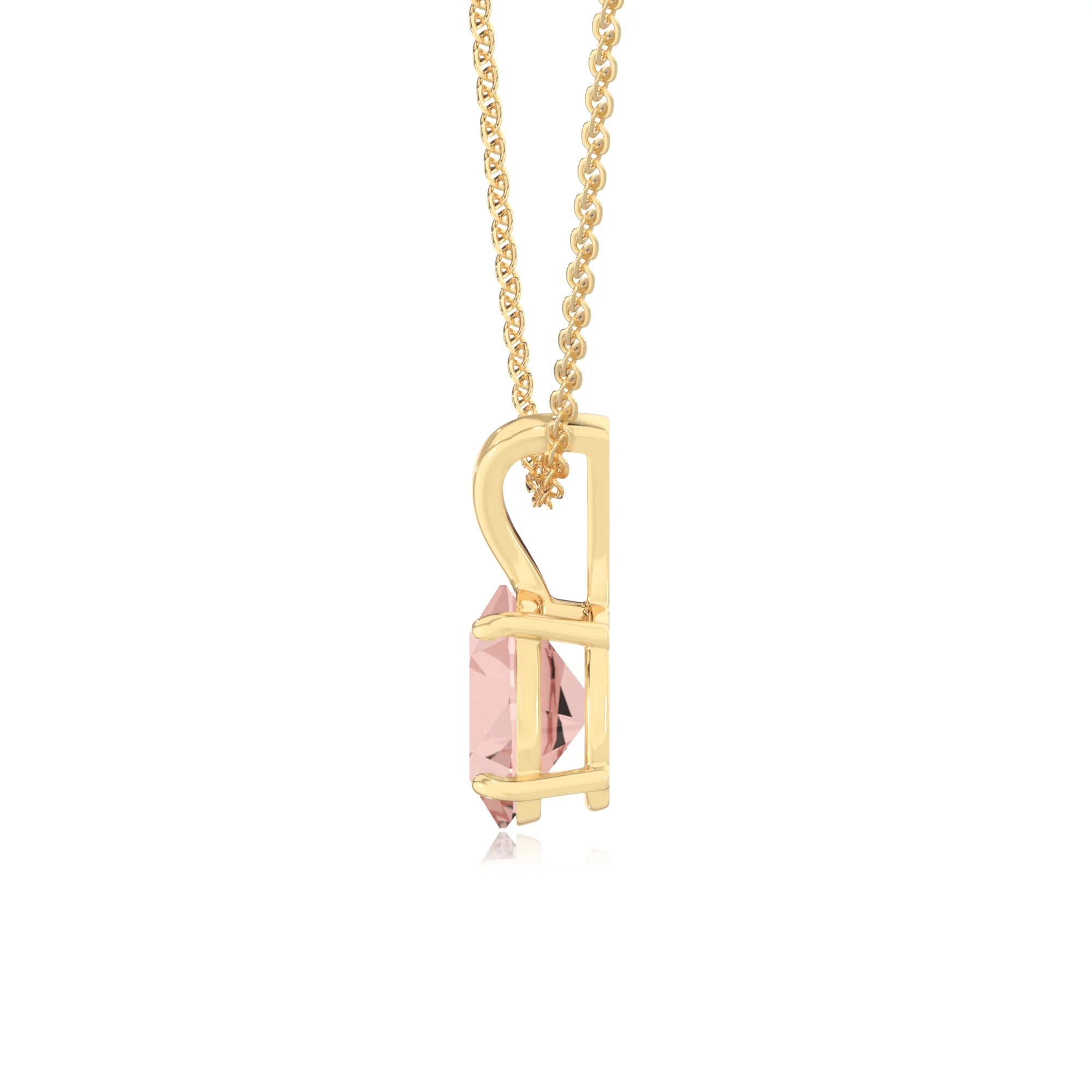 lab grown morganite oval solitaire v-bale necklaces in yellow gold