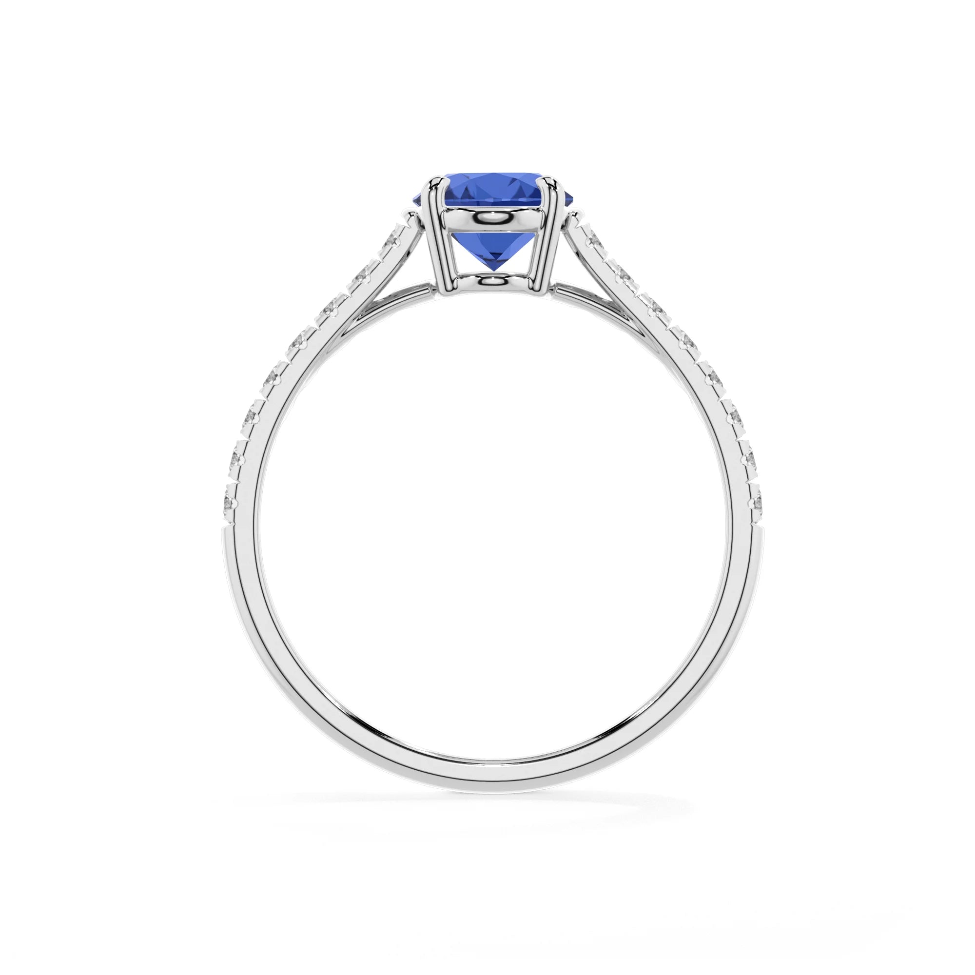 lab grown blue-sapphire oval half eternity solitaire engagement rings in sterling silver