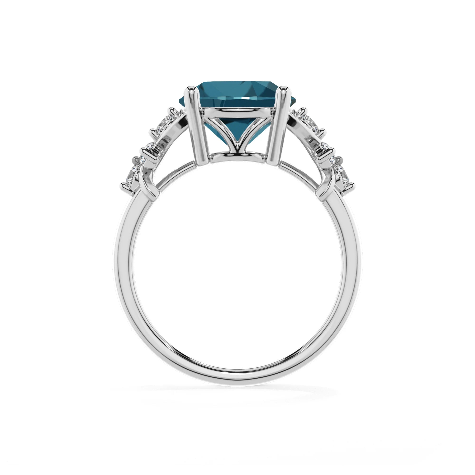 natural london-blue-topaz round solitaire rings in platinum