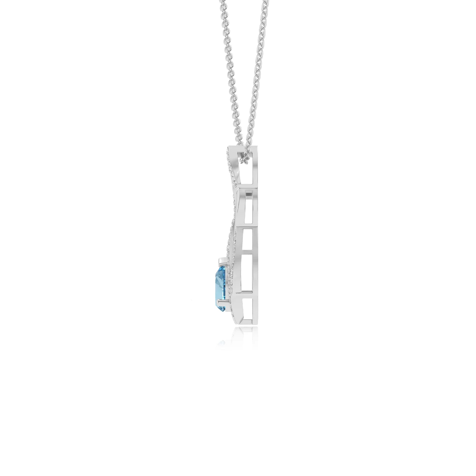 lab grown aquamarine pear solitaire necklaces in white gold