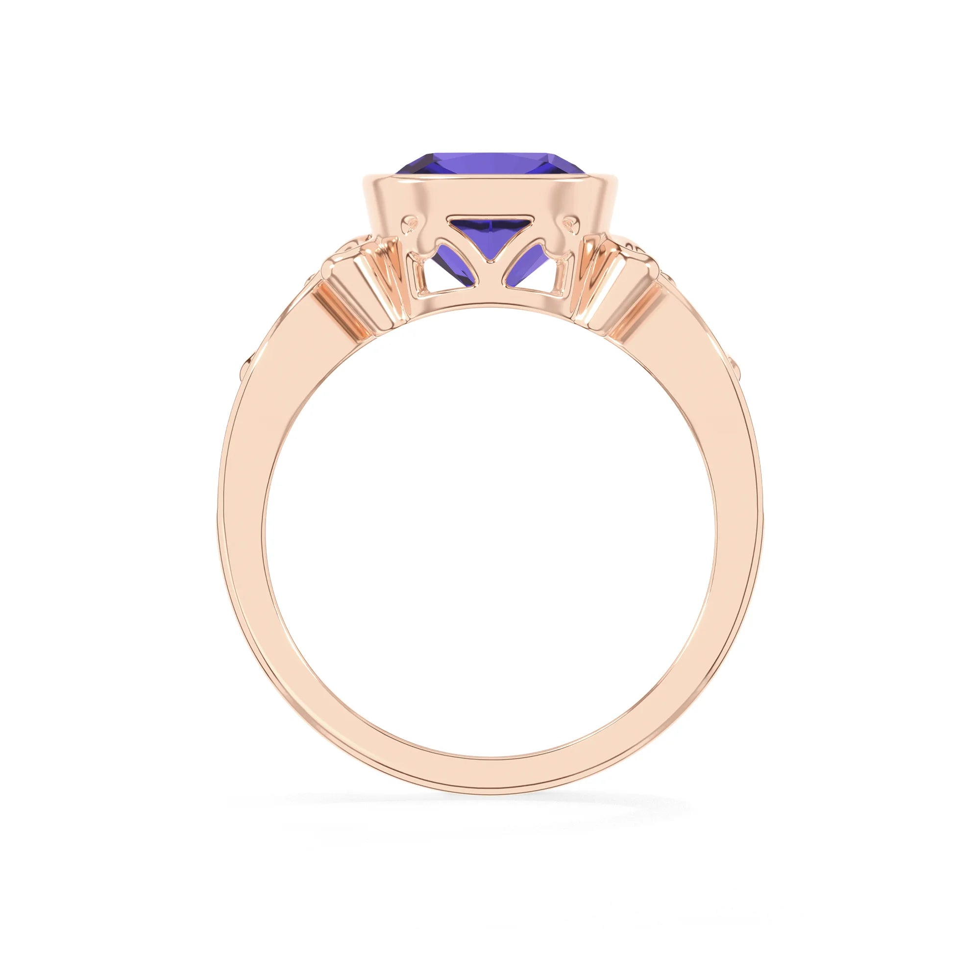 lab grown tanzanite cushion solitaire rings in rose gold