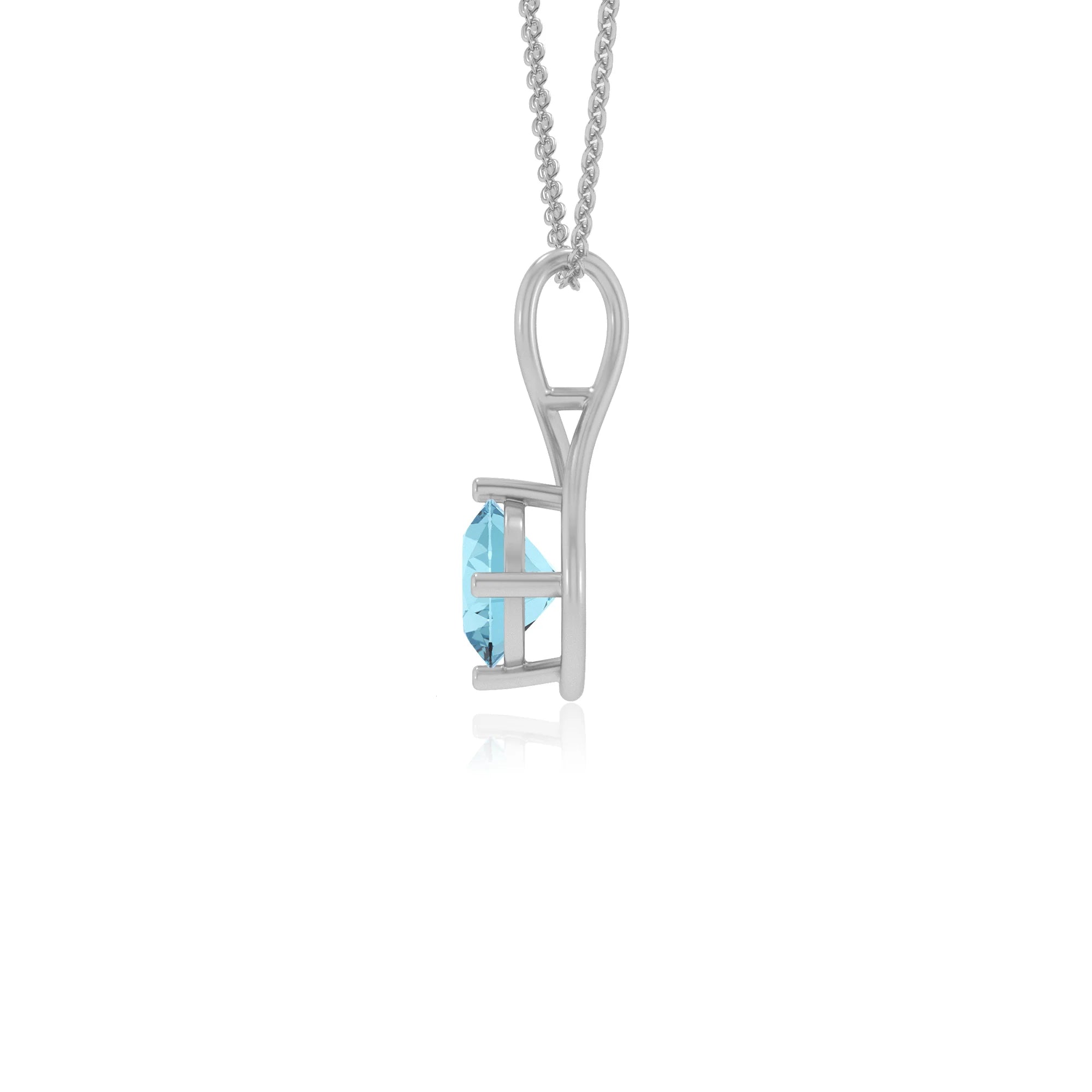 lab grown aquamarine round solitaire necklaces in white gold