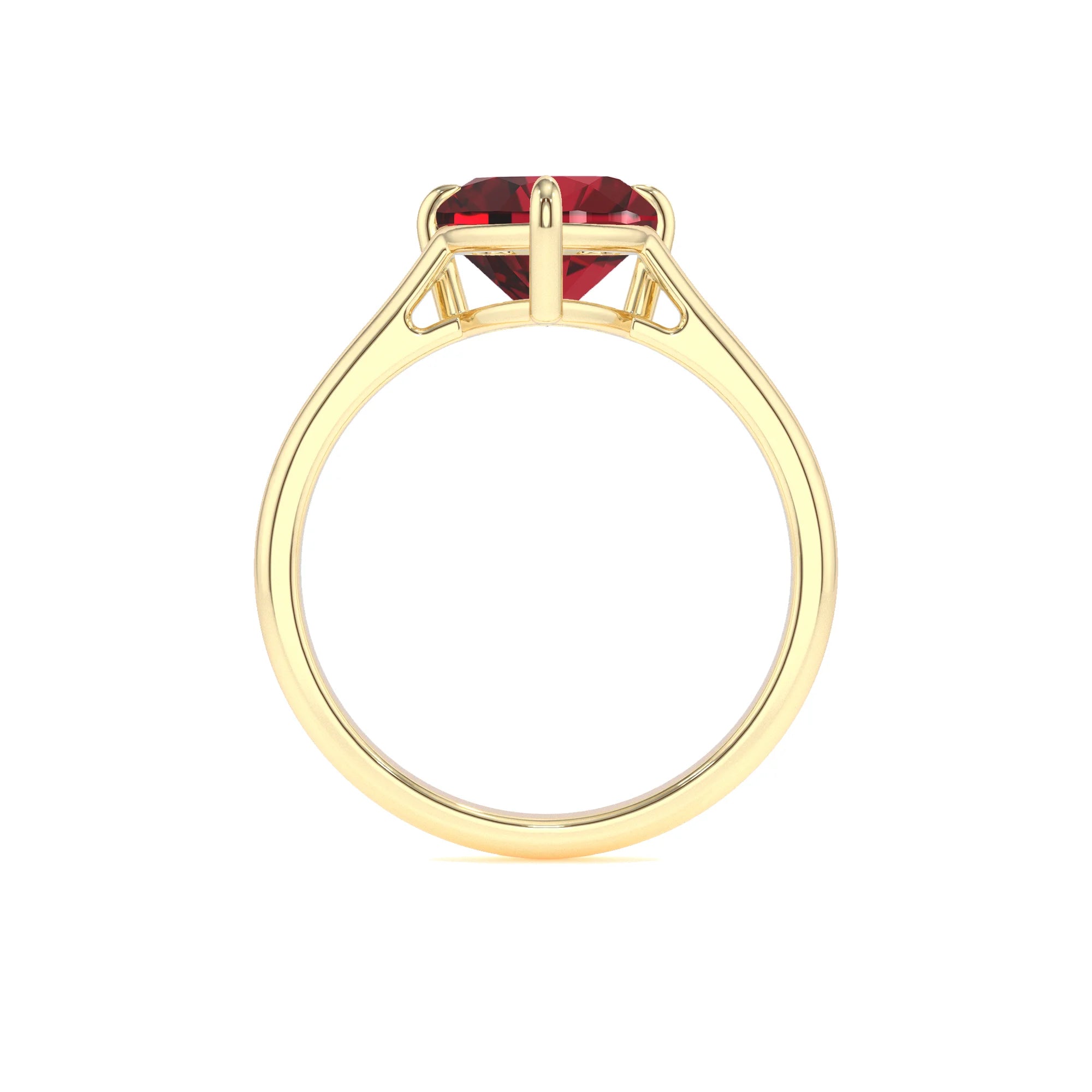 lab grown ruby heart solitaire rings in yellow gold