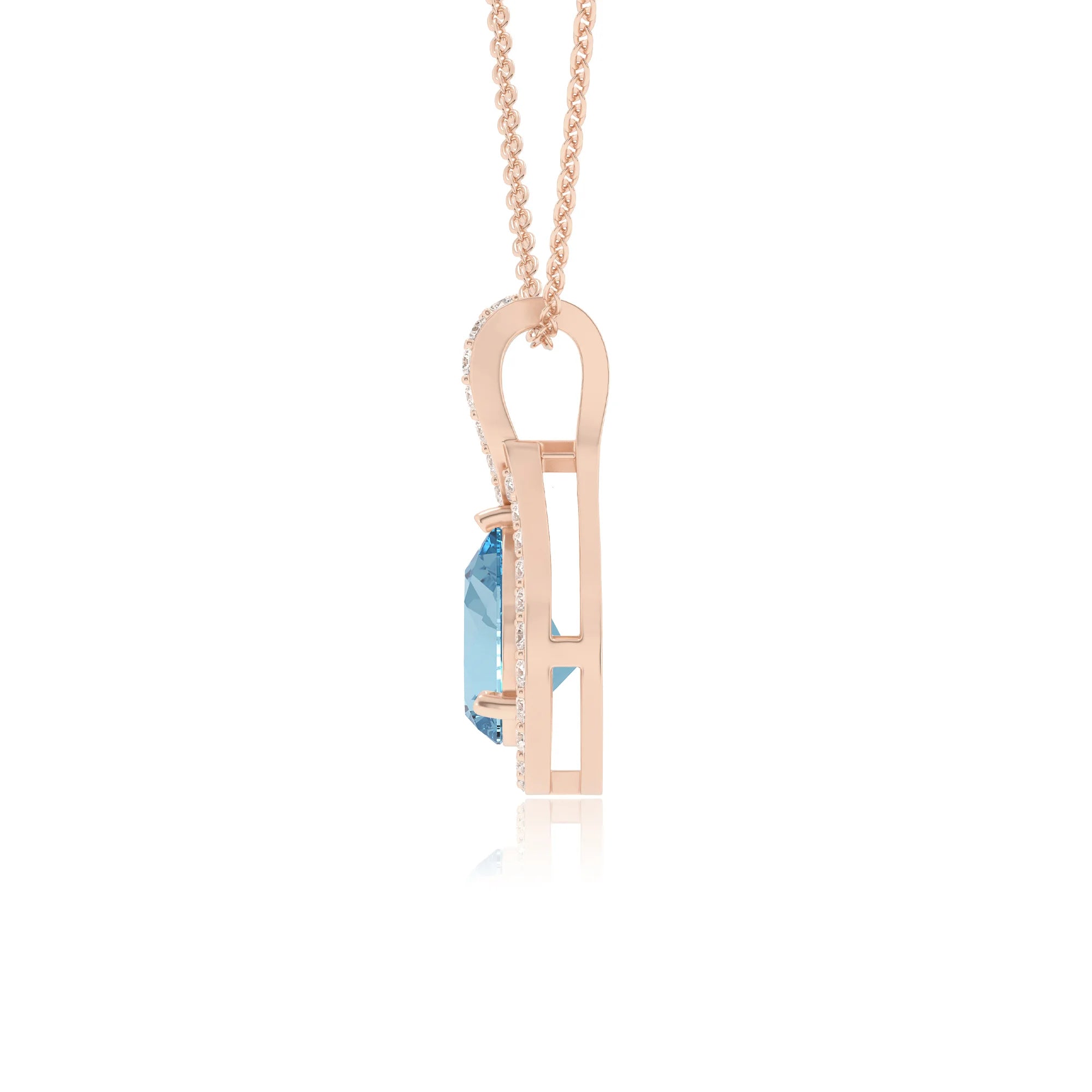 lab grown aquamarine pear solitaire necklaces in rose gold
