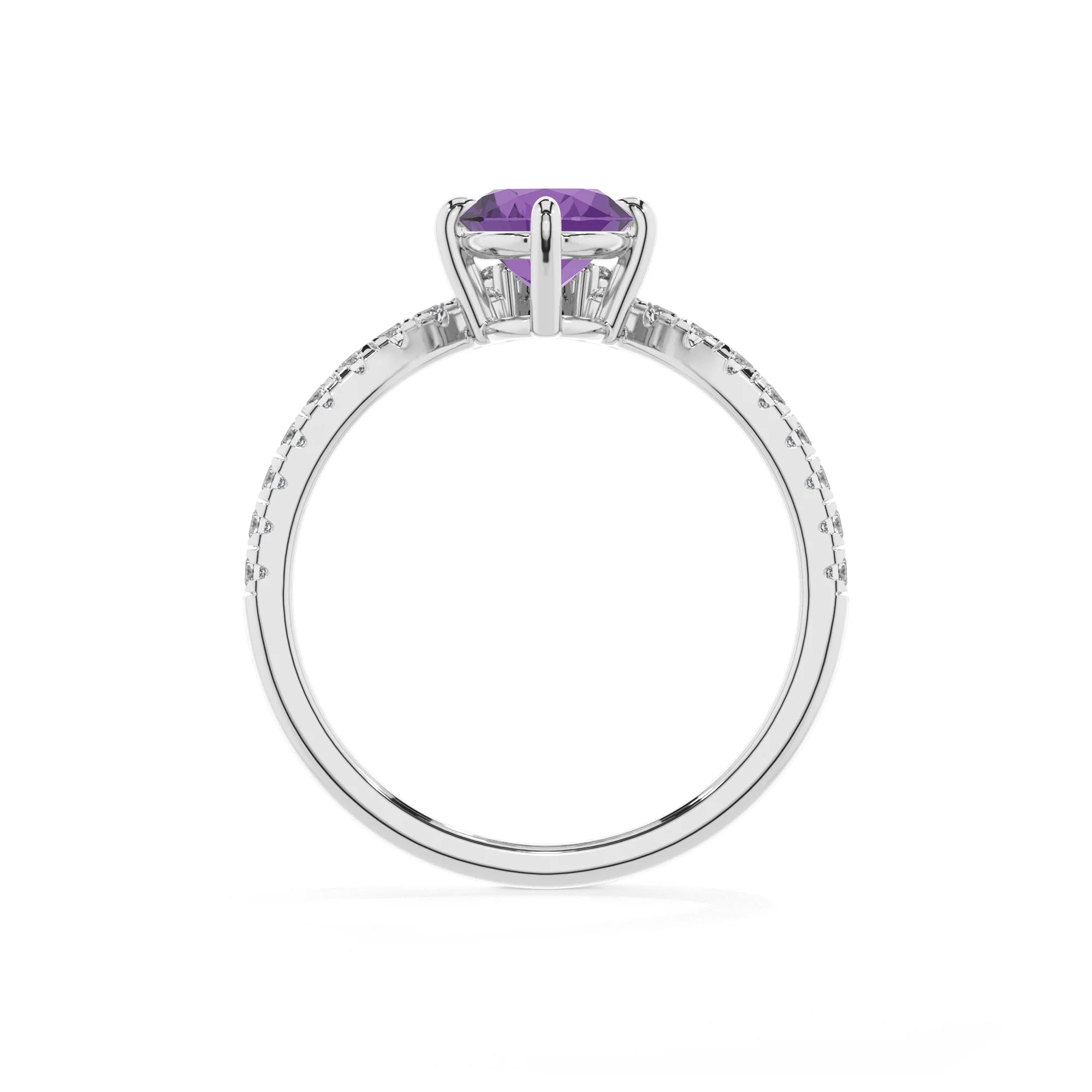 lab grown amethyst oval solitaire rings in white gold