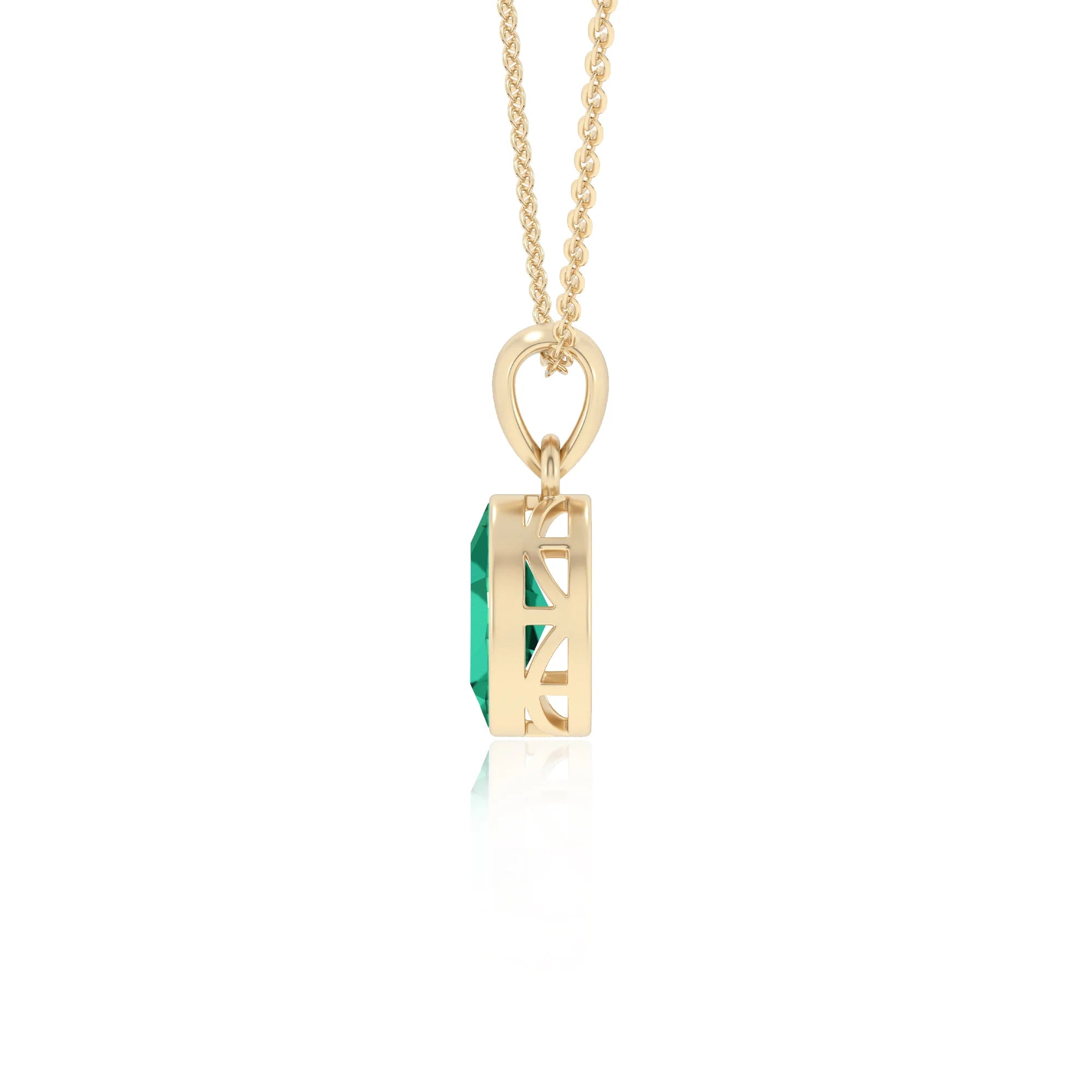 lab grown emerald oval solitaire necklaces in yellow gold