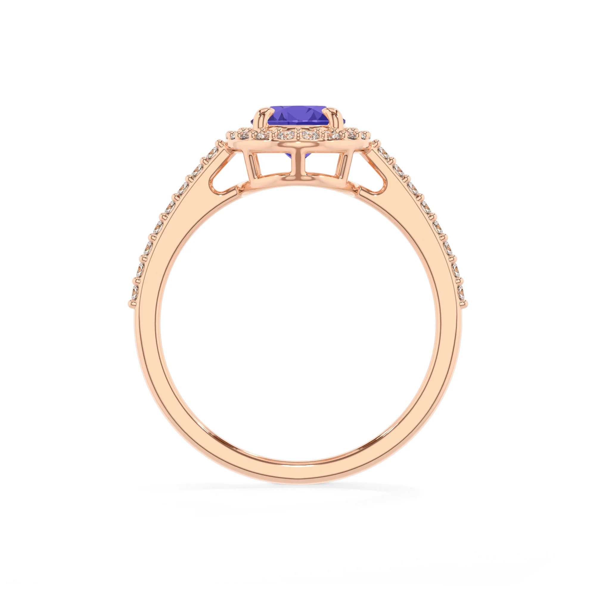lab grown tanzanite oval solitaire rings in rose gold