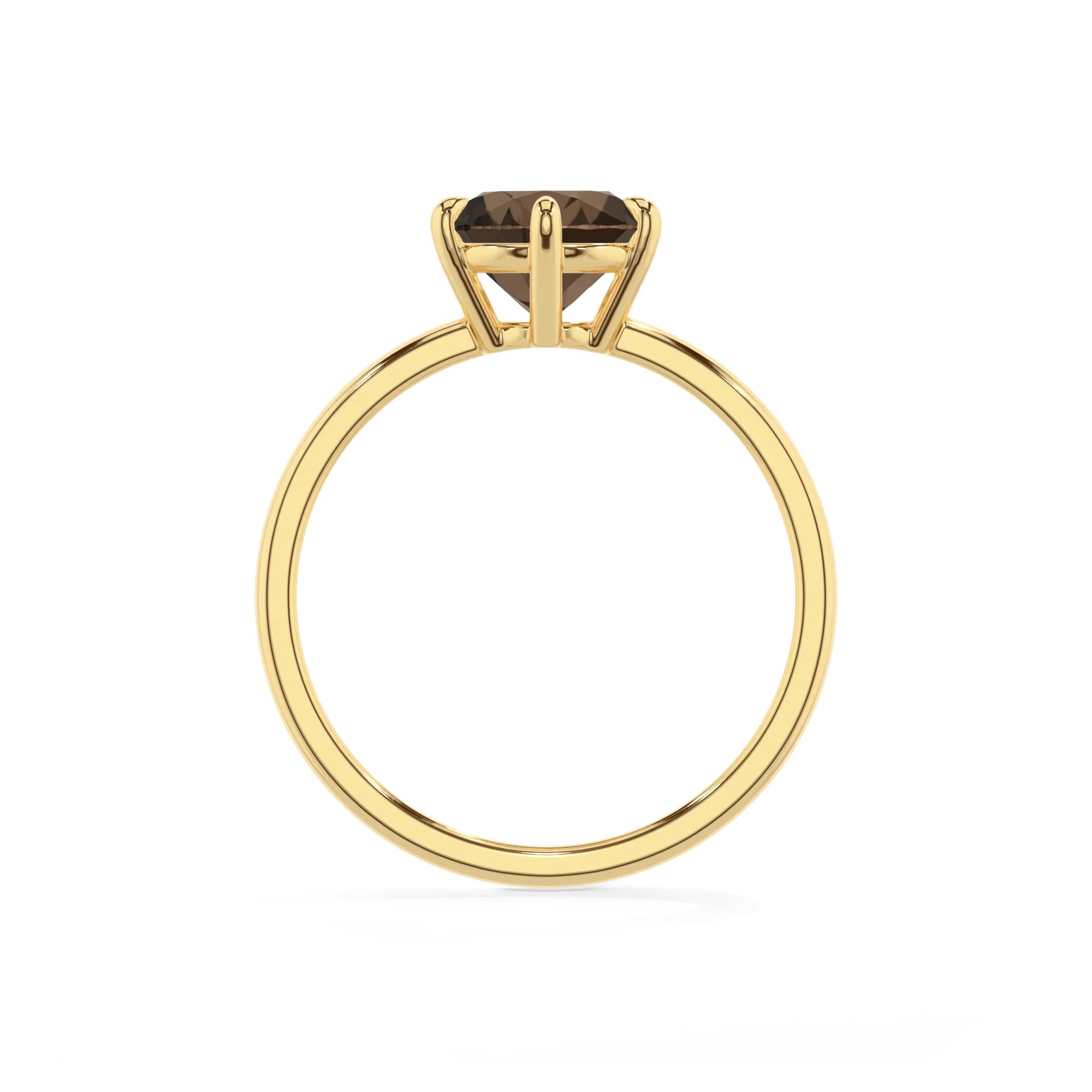 natural smoky-quartz round solitaire rings in yellow gold