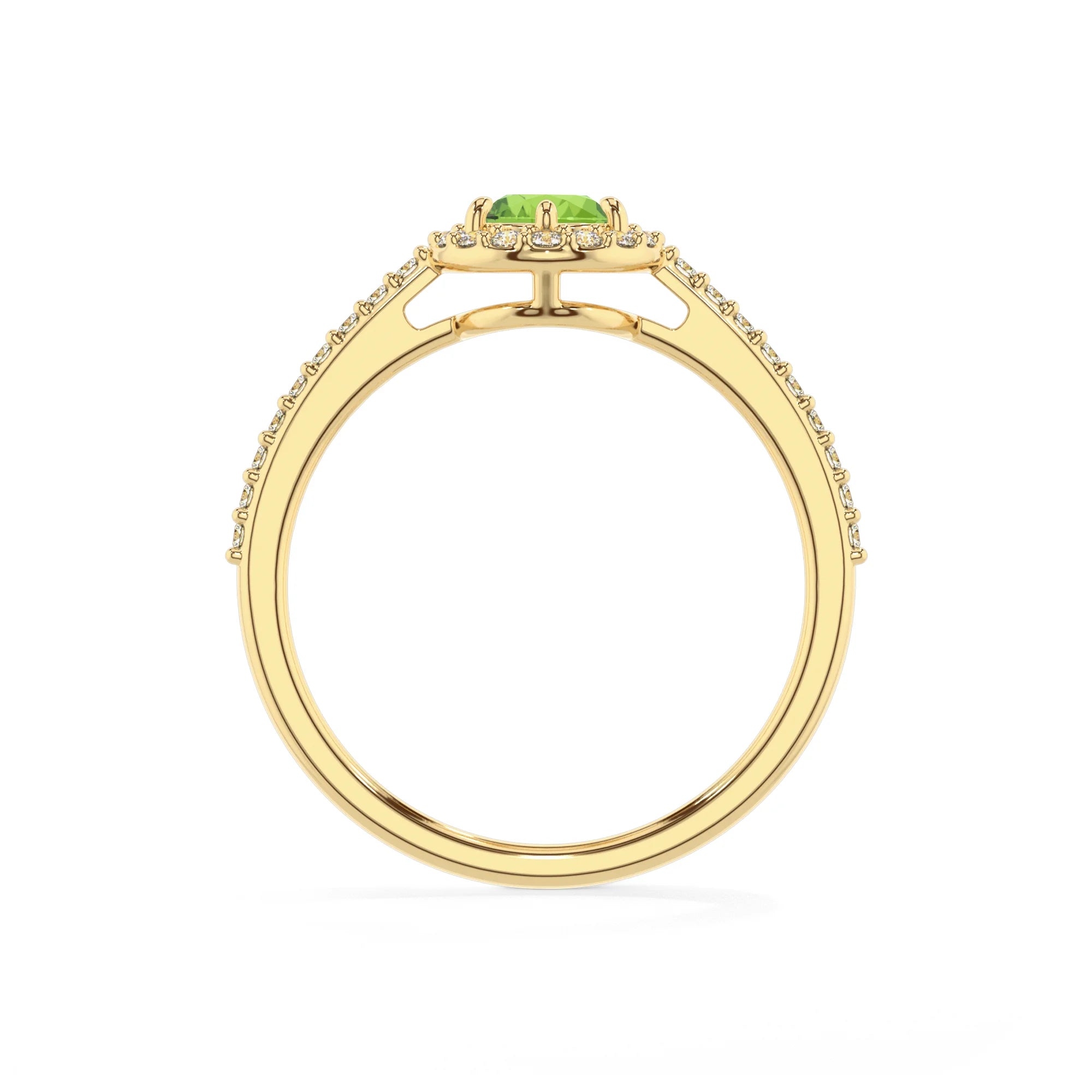 natural peridot pear solitaire rings in yellow gold