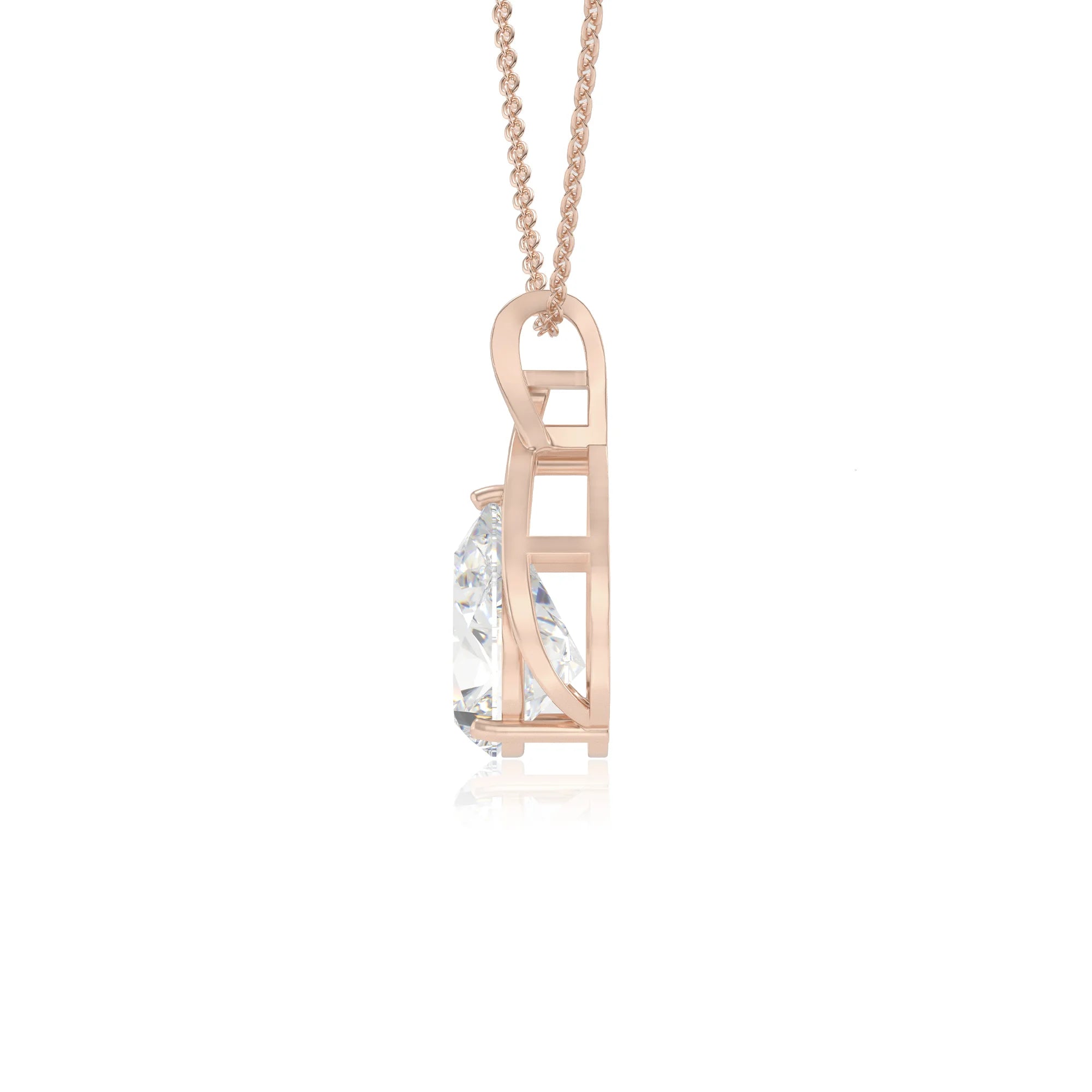 lab grown moissanite pear solitaire necklaces in rose gold