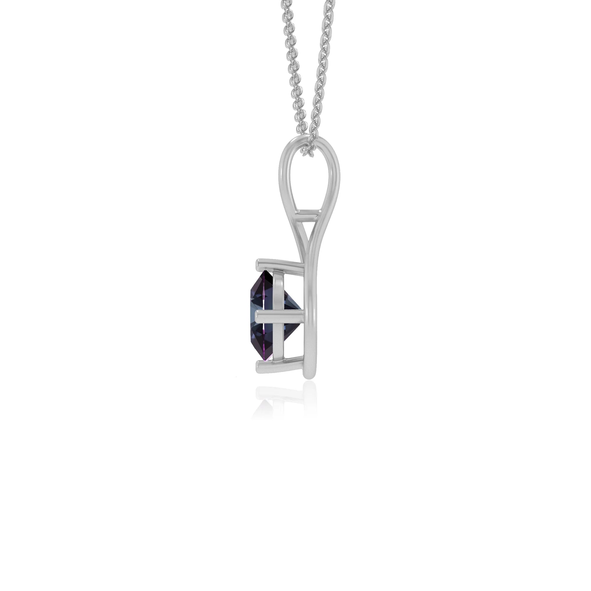 lab grown alexandrite round solitaire necklaces in platinum