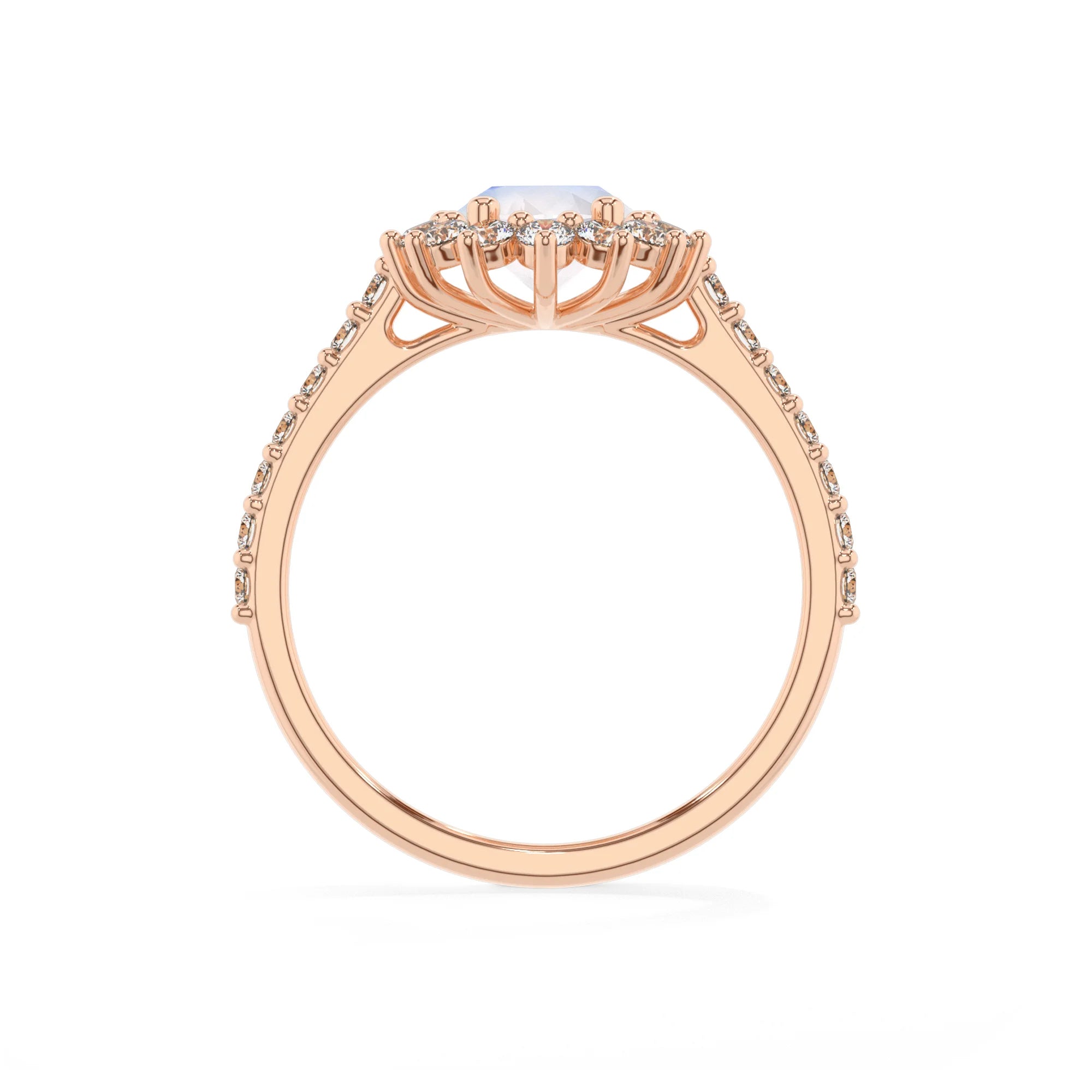 natural rainbow-moonstone oval solitaire rings in rose gold