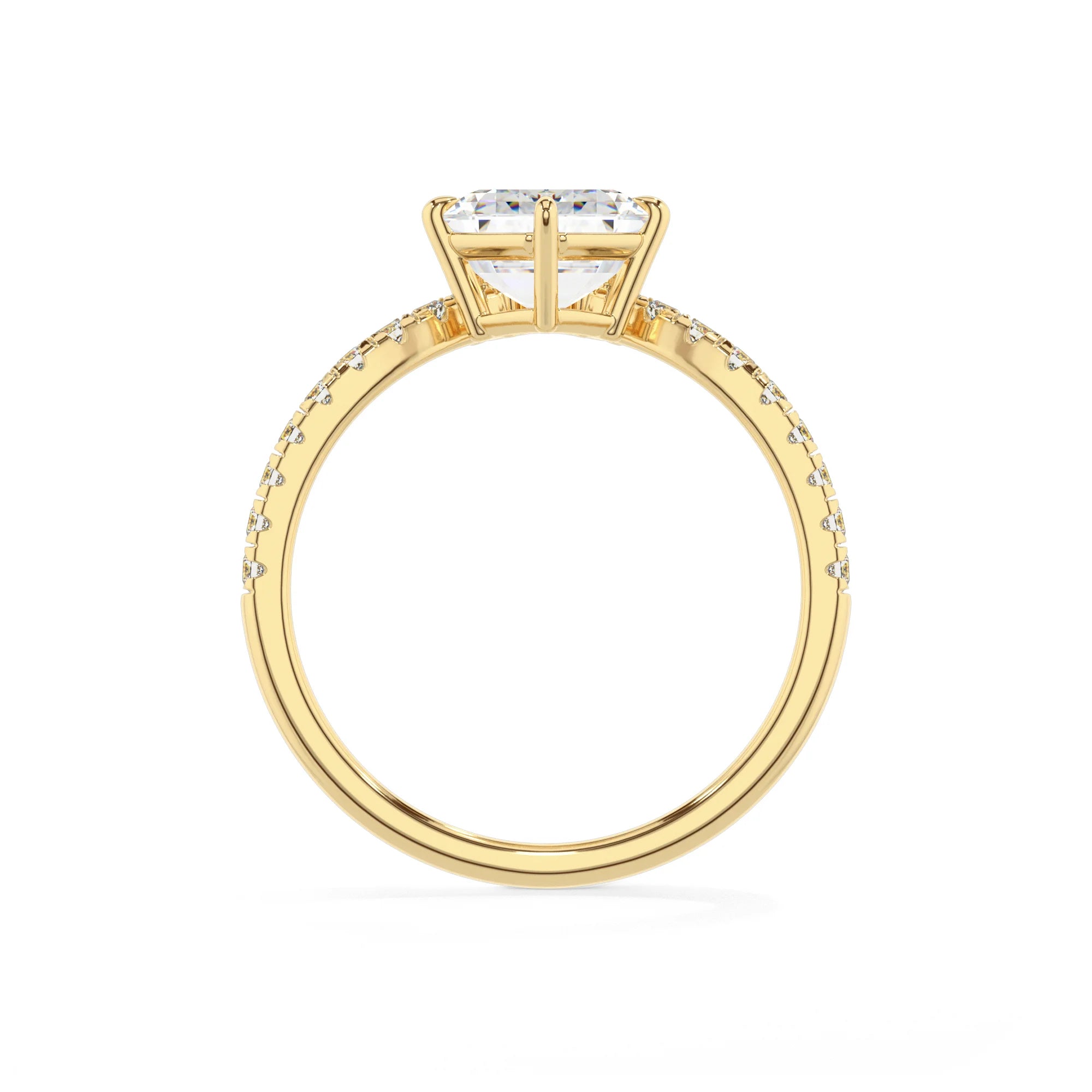 lab grown moissanite asscher solitaire rings in yellow gold