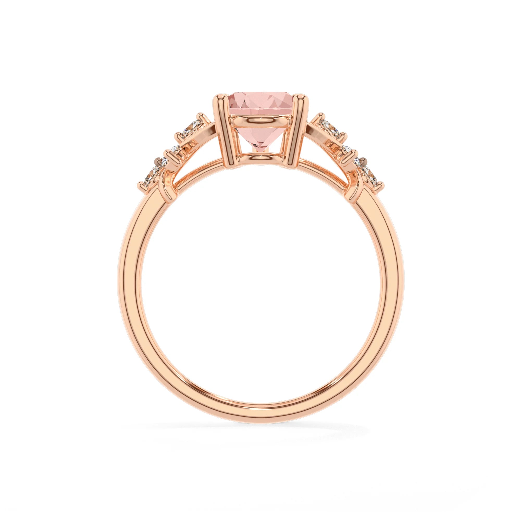 lab grown morganite pear solitaire rings in rose gold