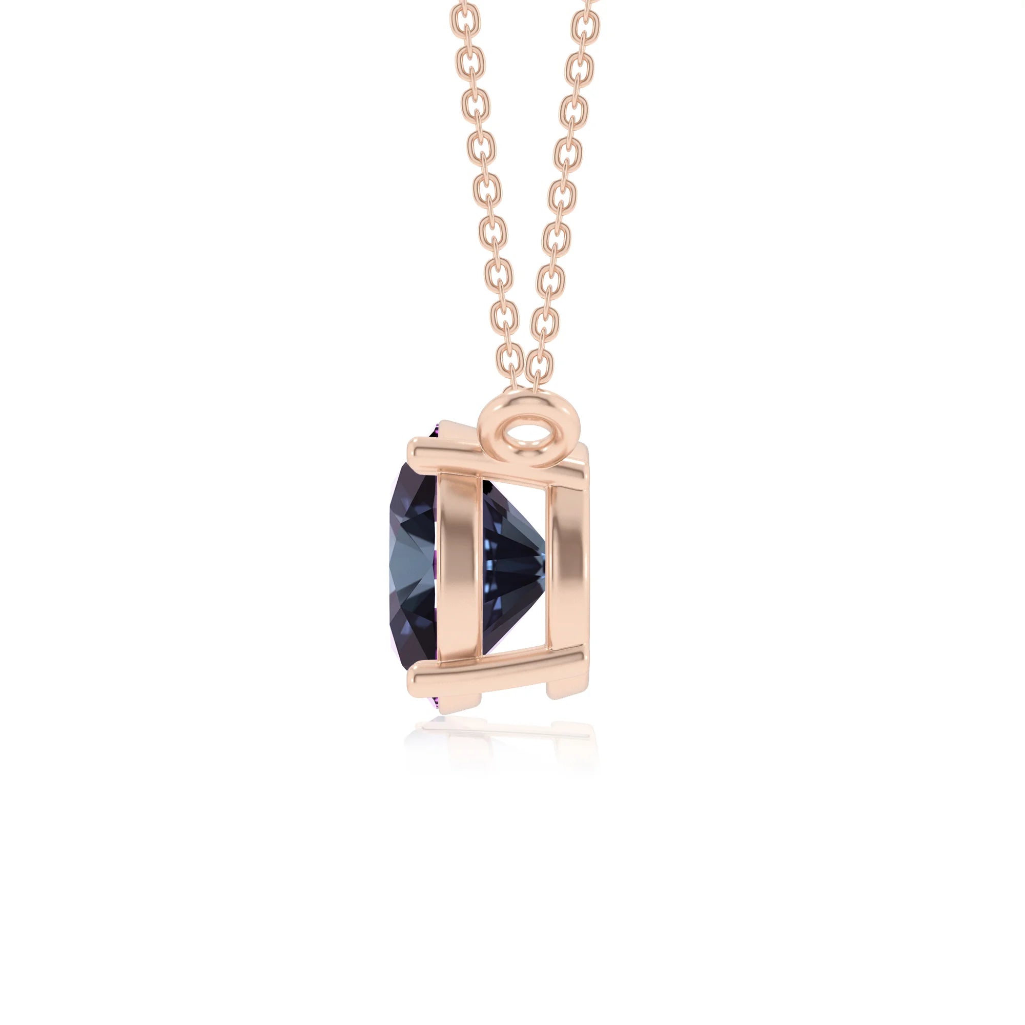 lab grown alexandrite round solitaire necklaces in rose gold