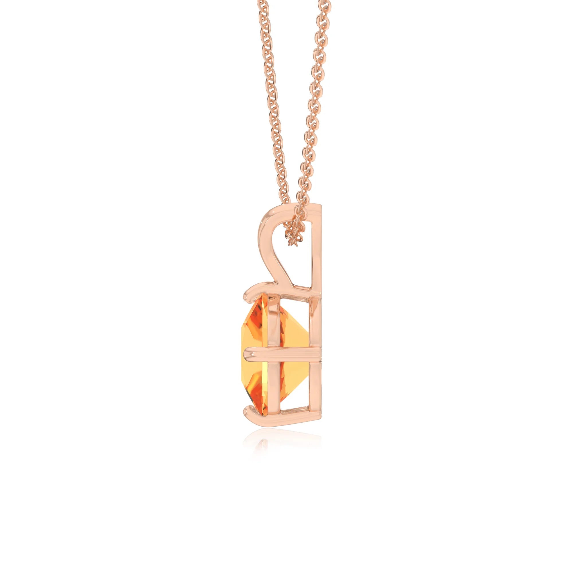 lab grown citrine cushion solitaire v-bale necklaces in rose gold