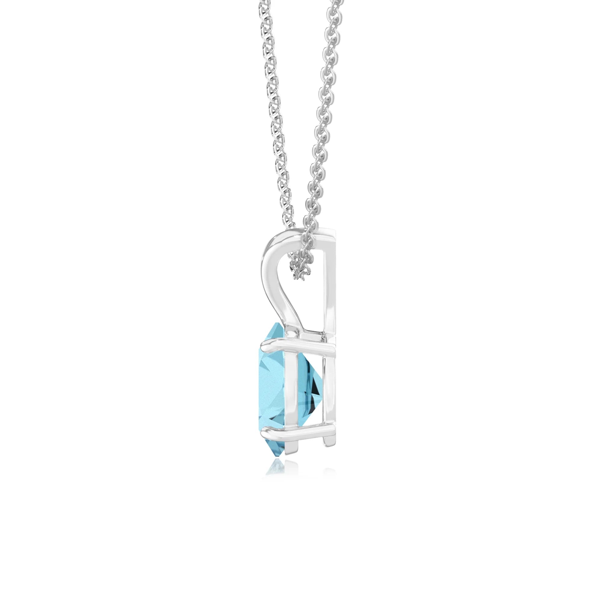 lab grown aquamarine oval solitaire v-bale necklaces in platinum