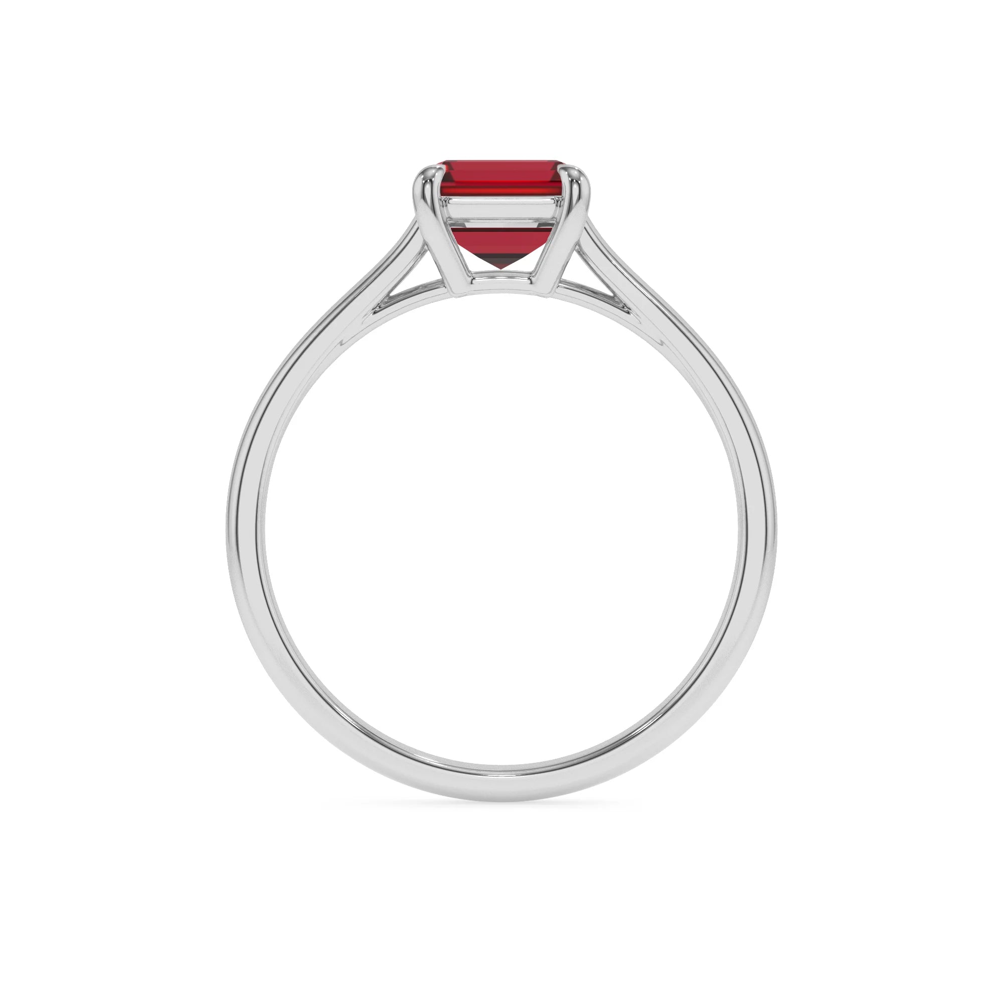 lab grown ruby emerald cut solitaire rings in white gold