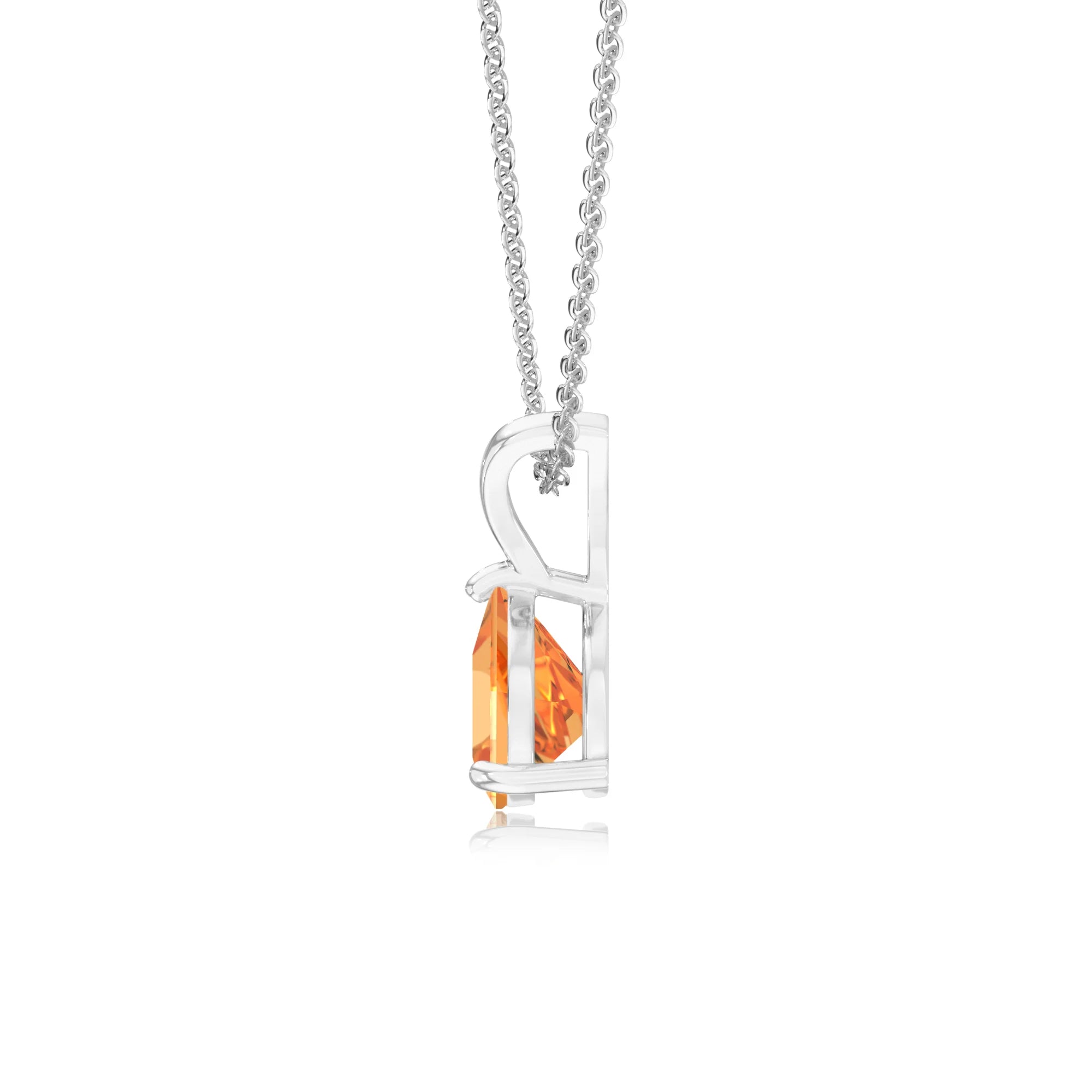lab grown citrine trillion solitaire v-bale necklaces in sterling silver