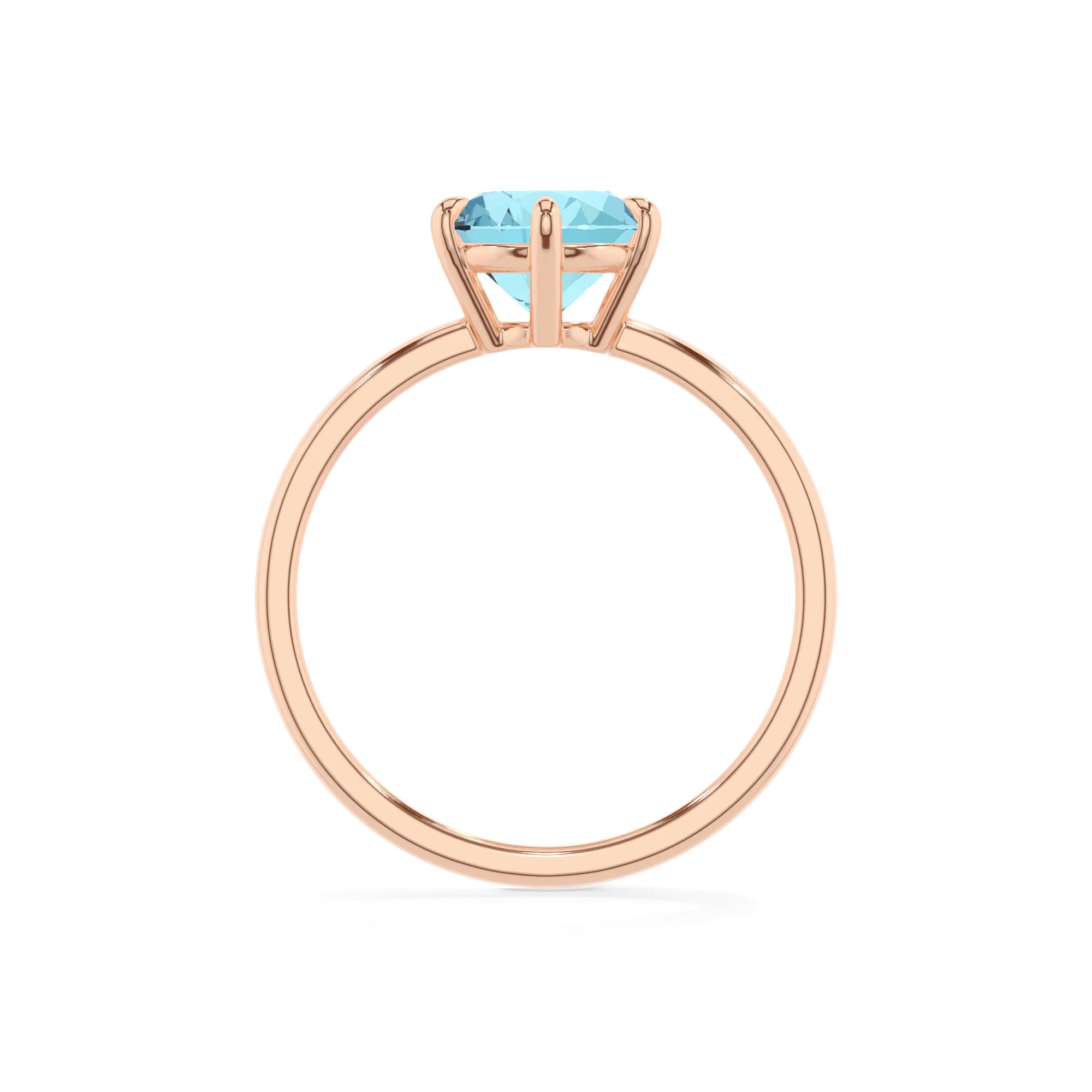 lab grown aquamarine round solitaire rings in rose gold