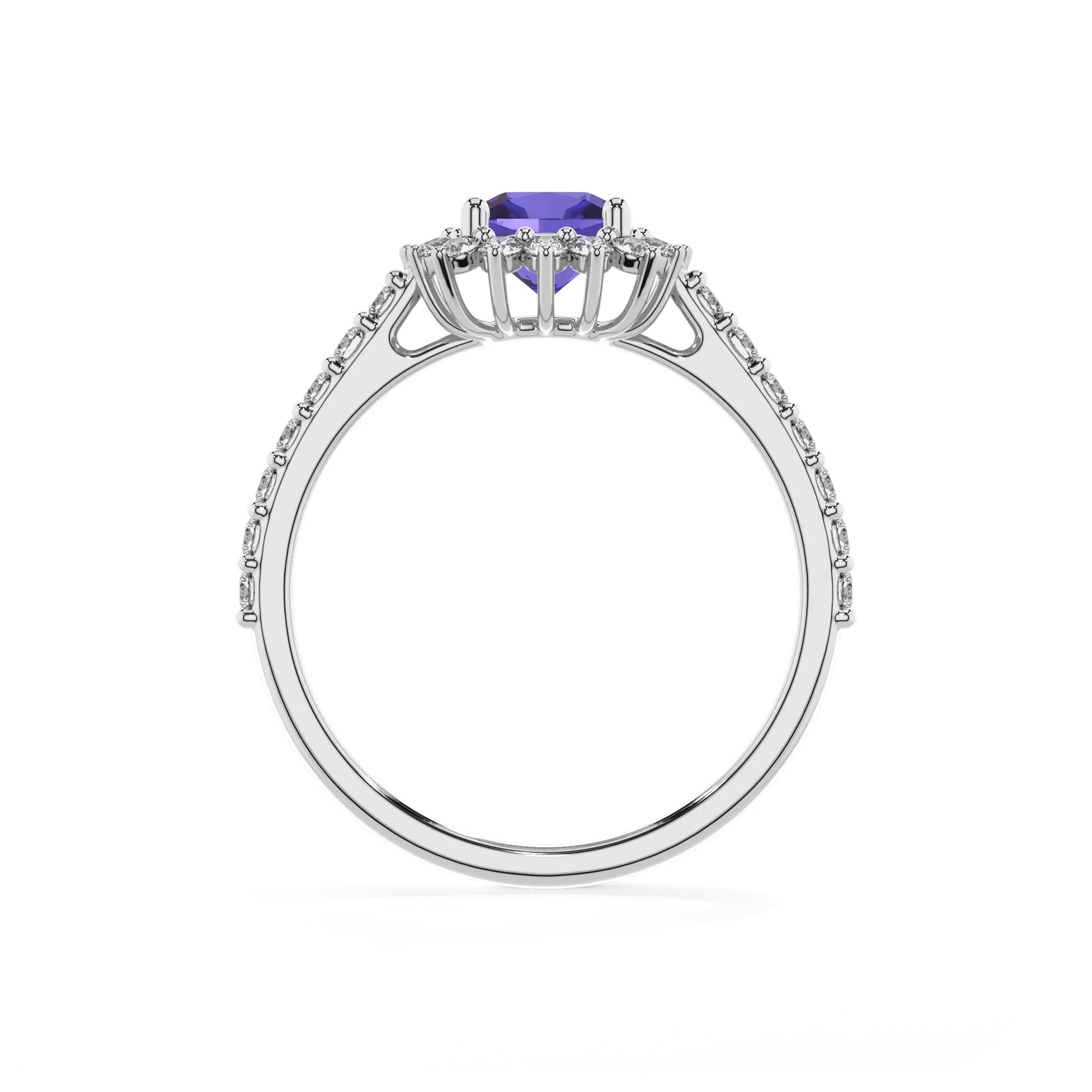 lab grown tanzanite cushion solitaire rings in platinum
