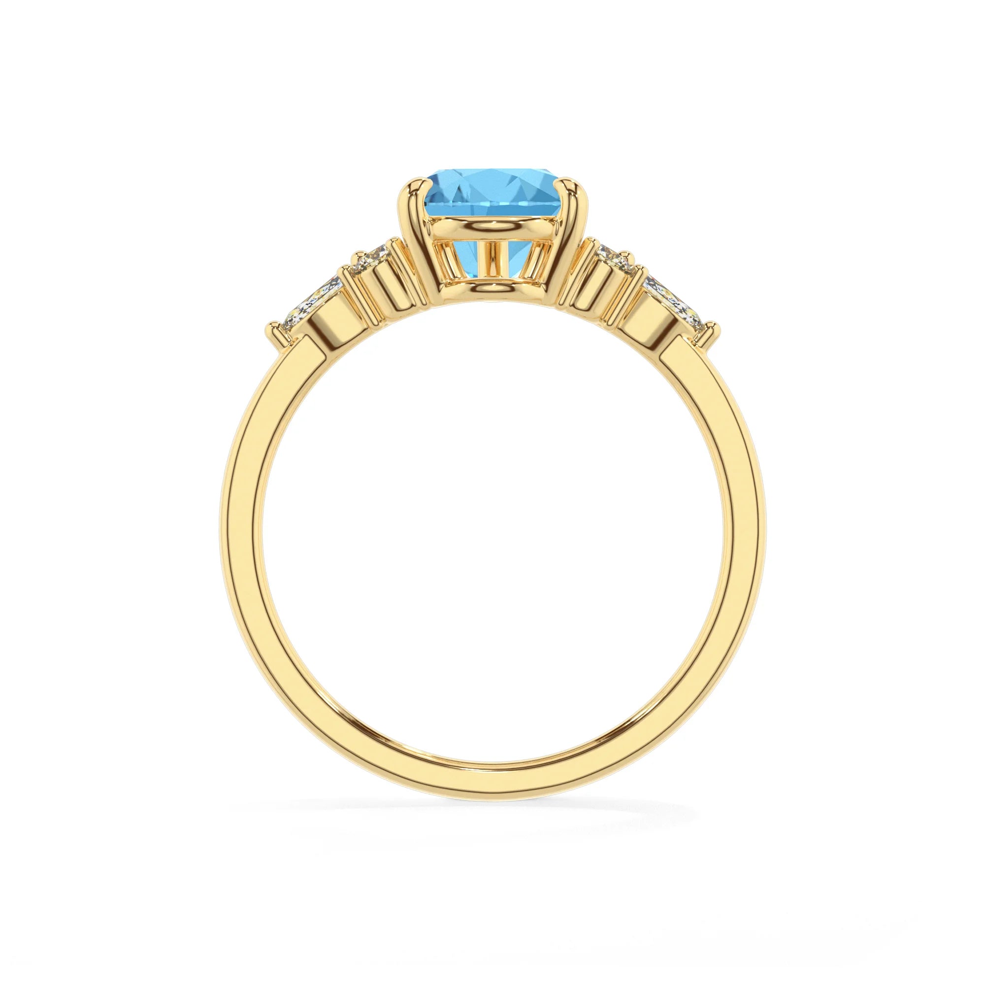natural swiss-blue-topaz pear solitaire rings in yellow gold