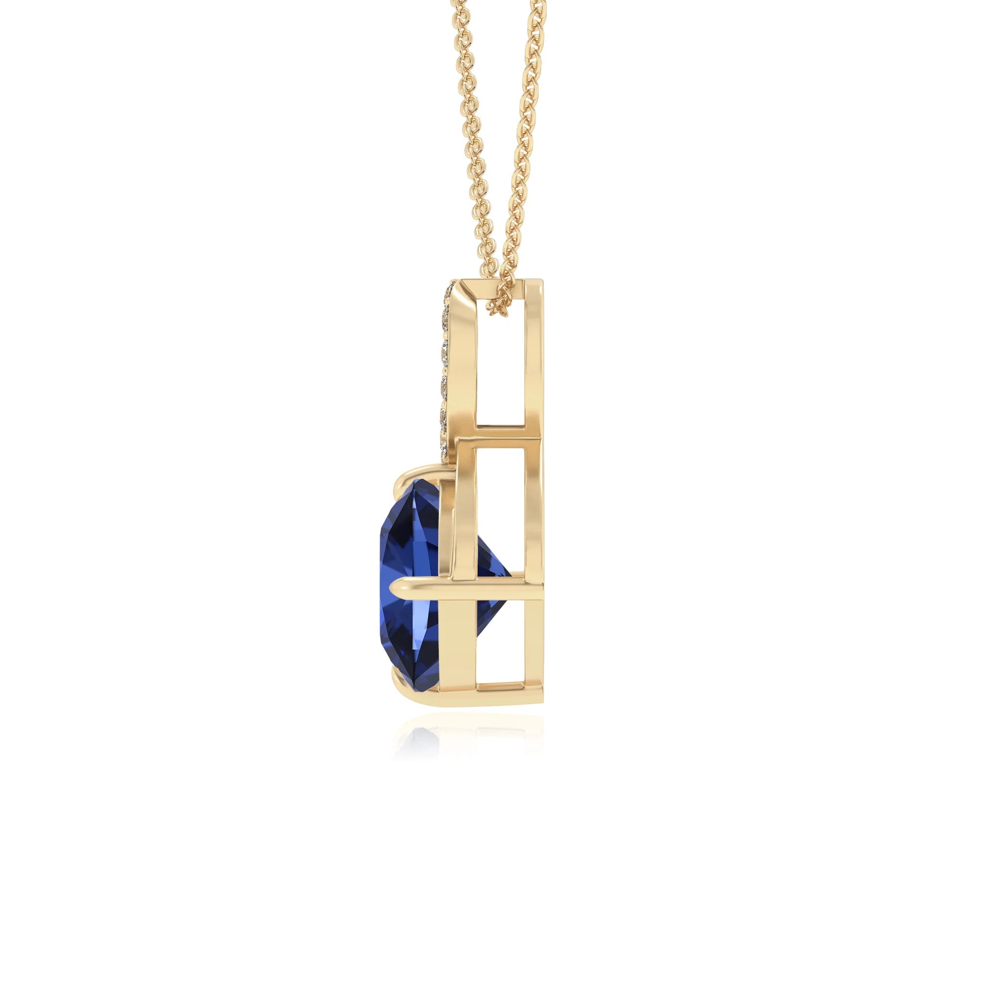 lab grown blue-sapphire cushion infinity necklaces in yellow gold