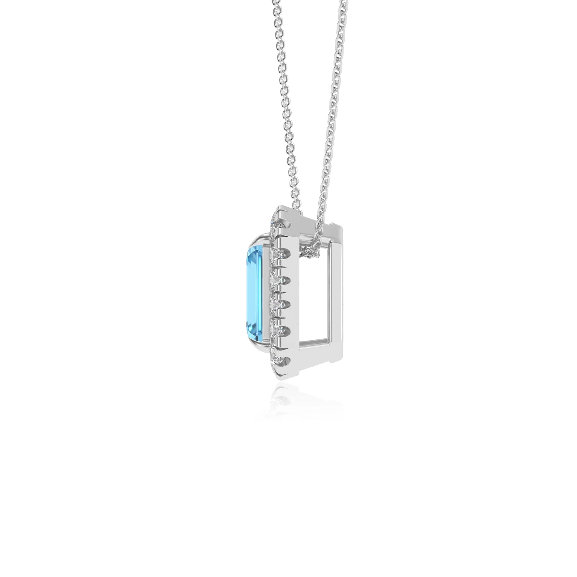 natural swiss blue topaz emerald cut solitaire necklaces in white gold