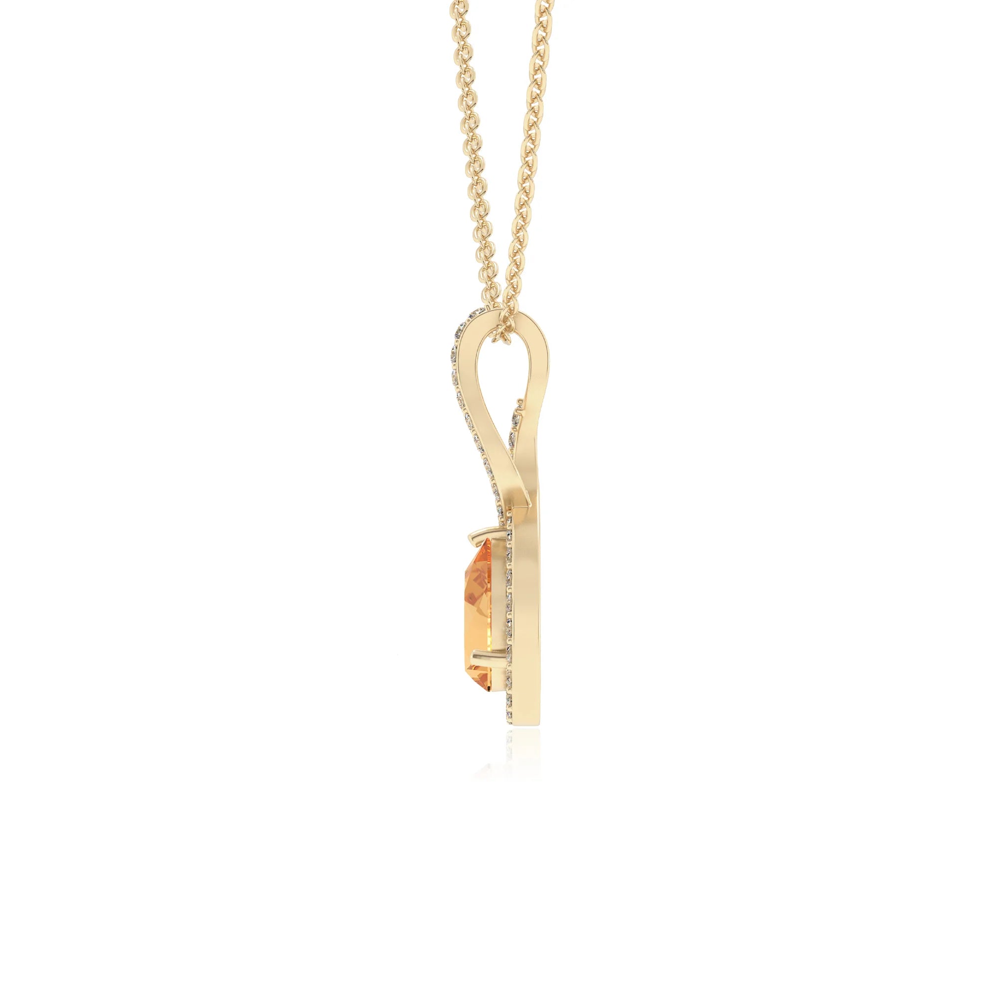 lab grown citrine pear necklaces in yellow gold