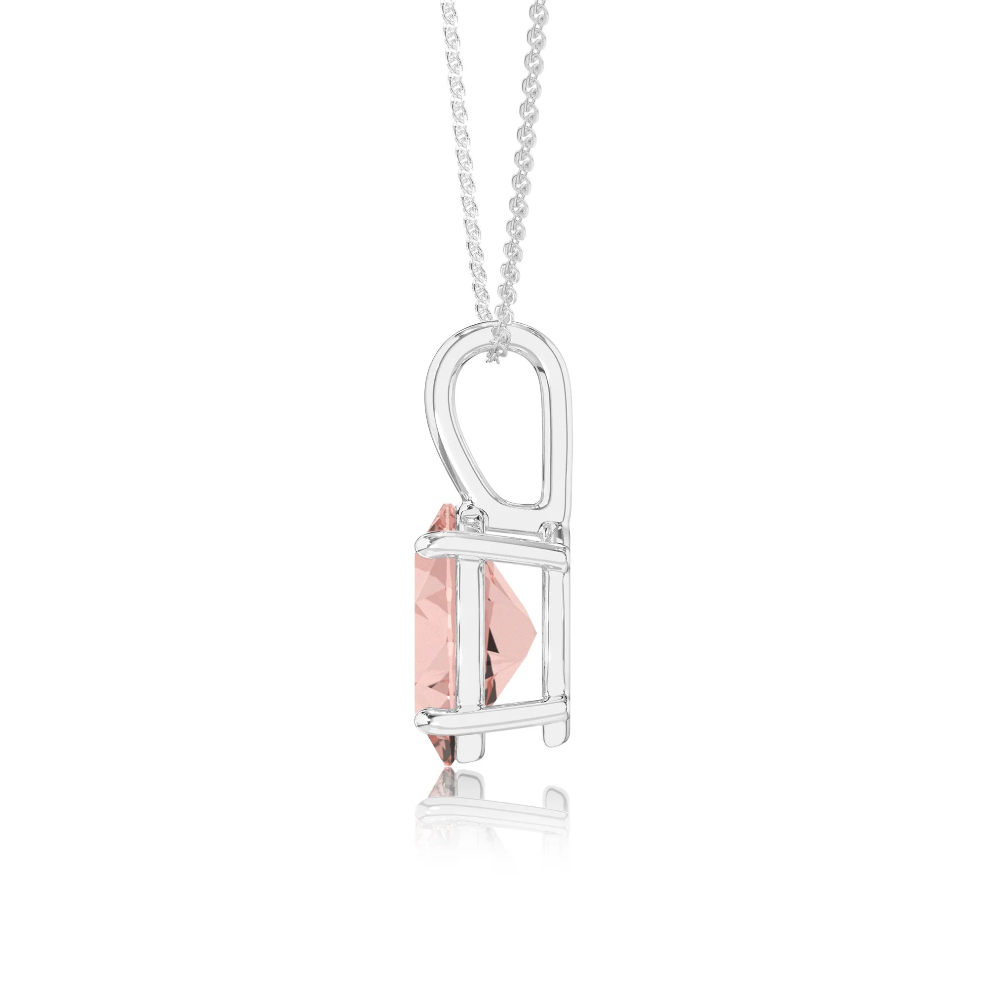 lab grown morganite oval solitaire necklaces in white gold