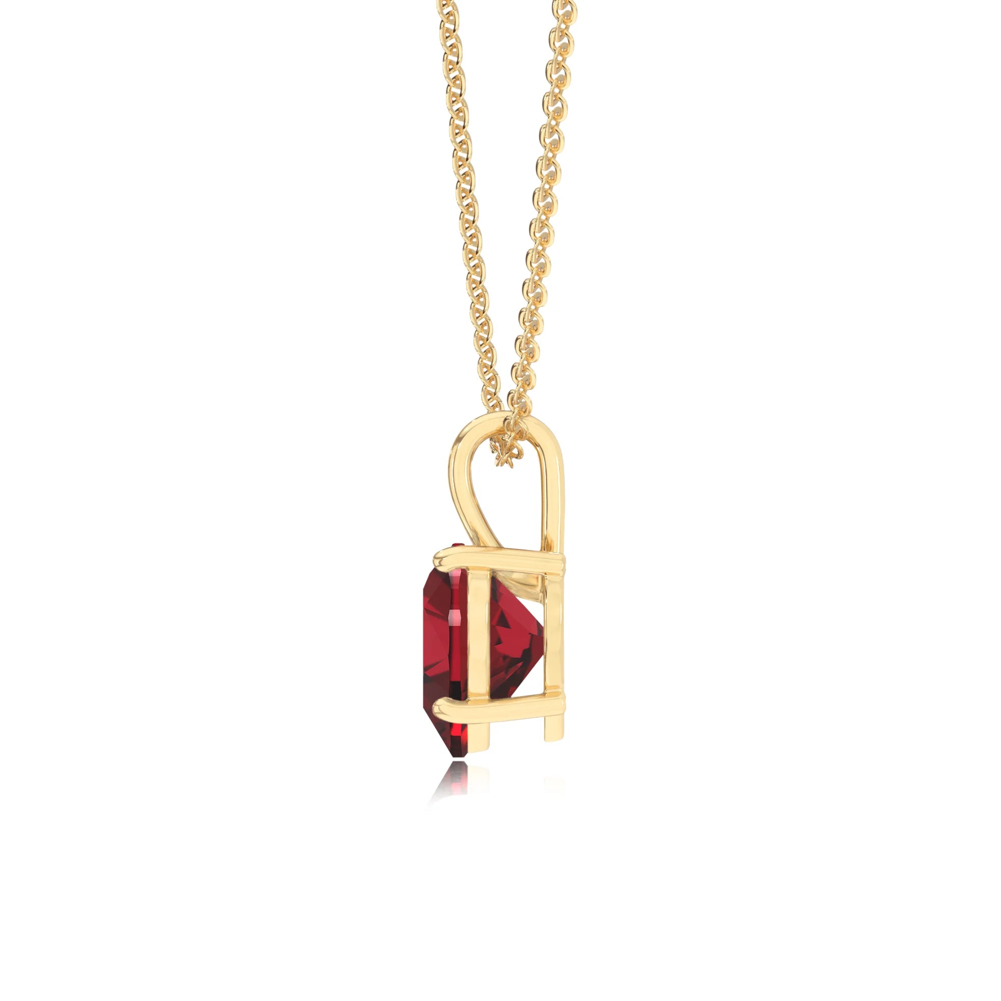 lab grown ruby heart solitaire necklaces in yellow gold