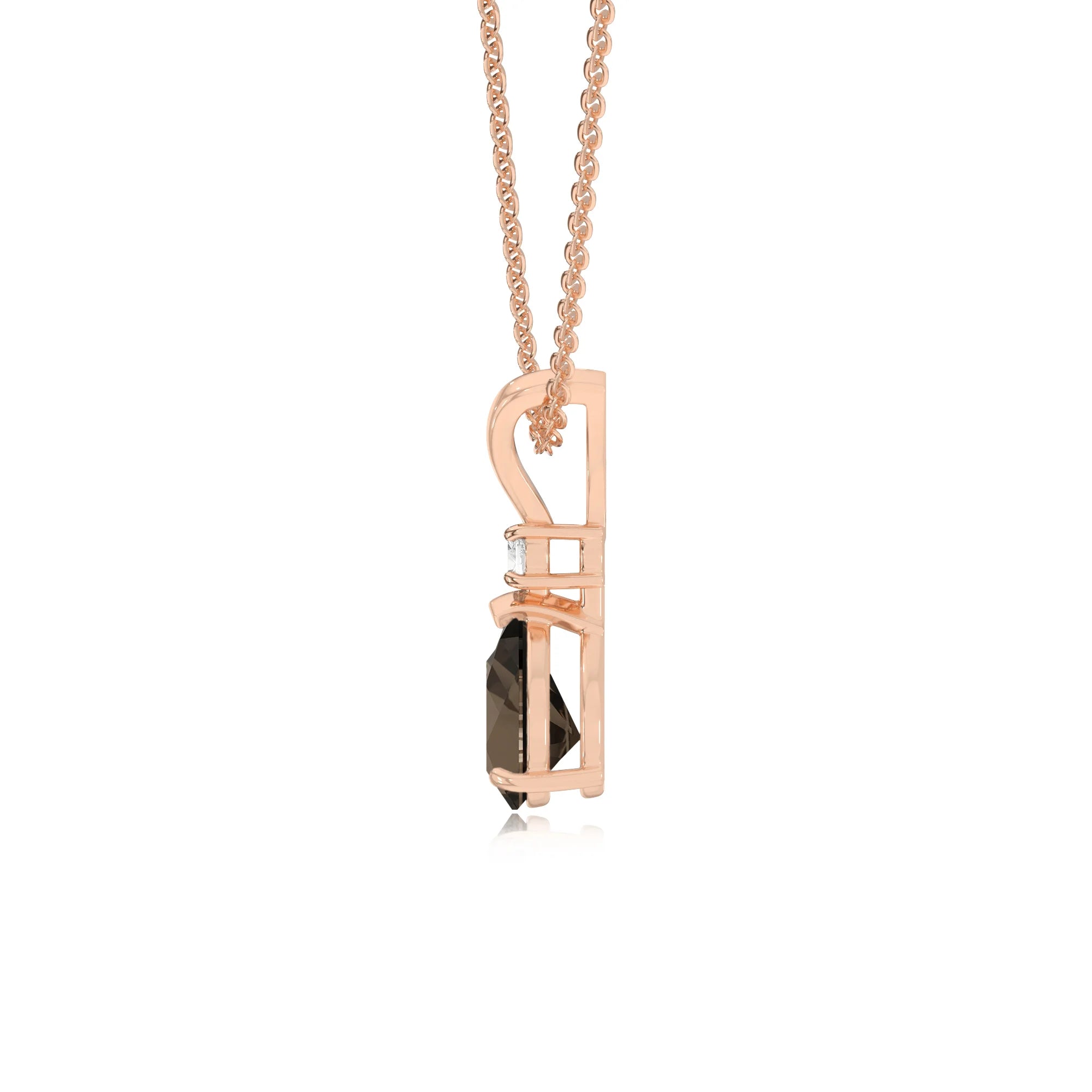 natural smoky-quartz pear solitaire v-bale necklaces in rose gold