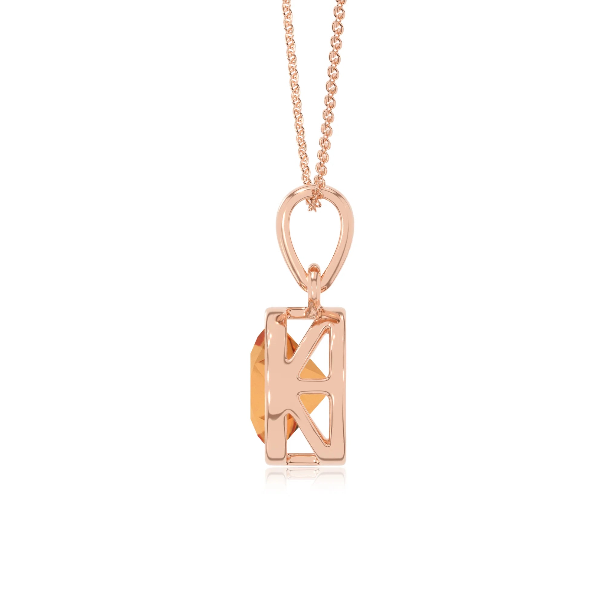 lab grown citrine round solitaire necklaces in rose gold