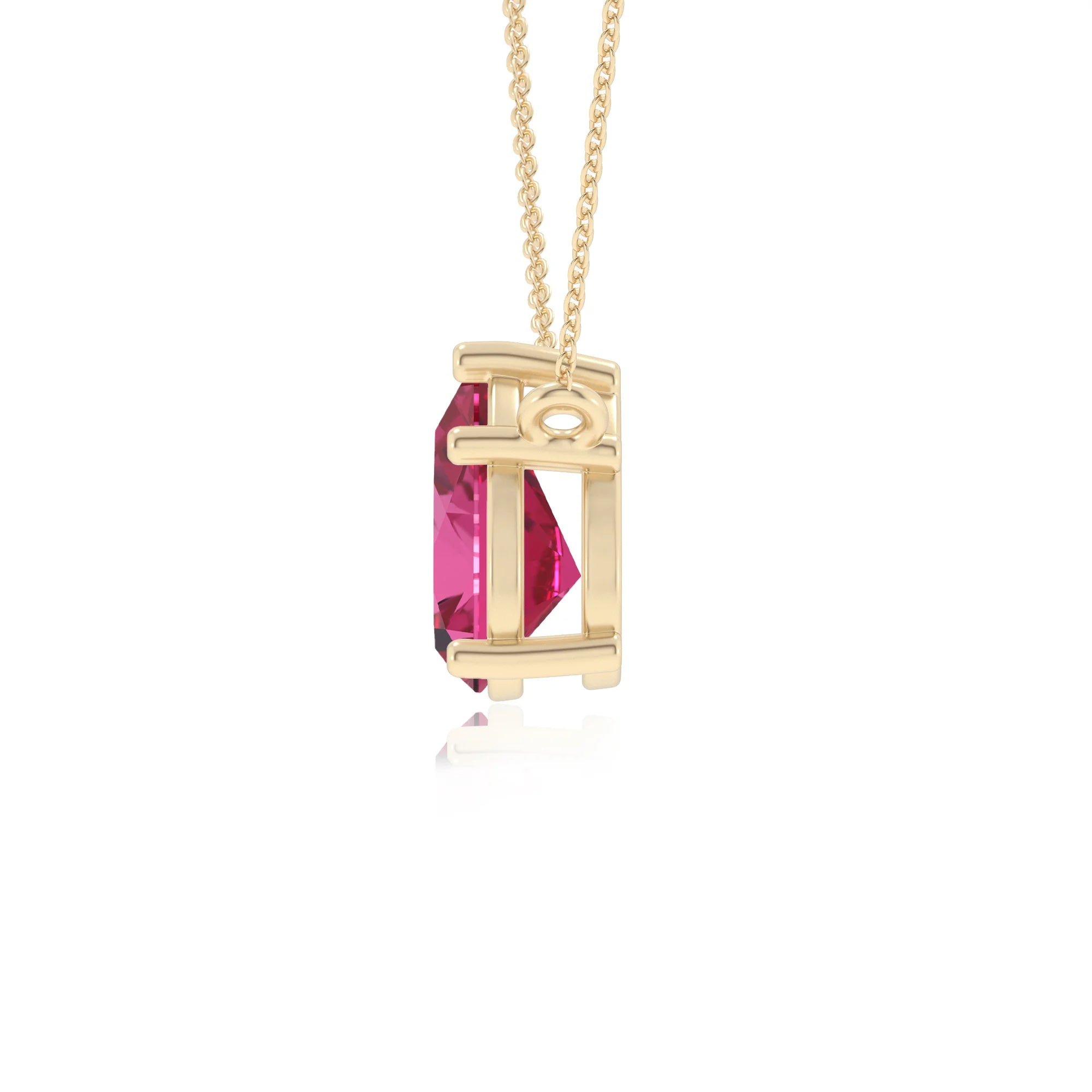 lab grown pink-sapphire pear solitaire necklaces in yellow gold